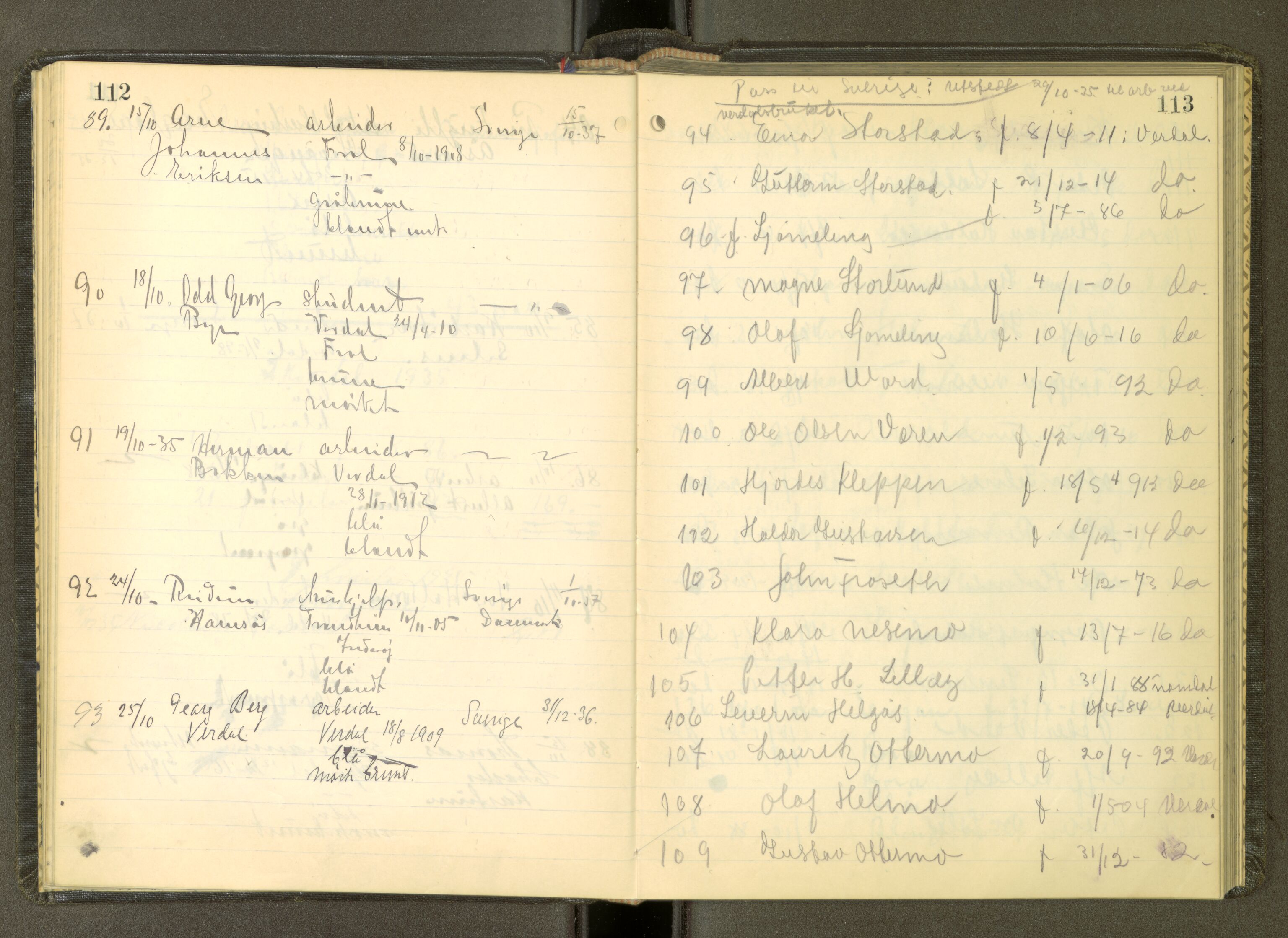 Inntrøndelag politikammer, AV/SAT-A-1854/4/I/Ia/L0001: Passprotokoll, 1934-1939, p. 112-113