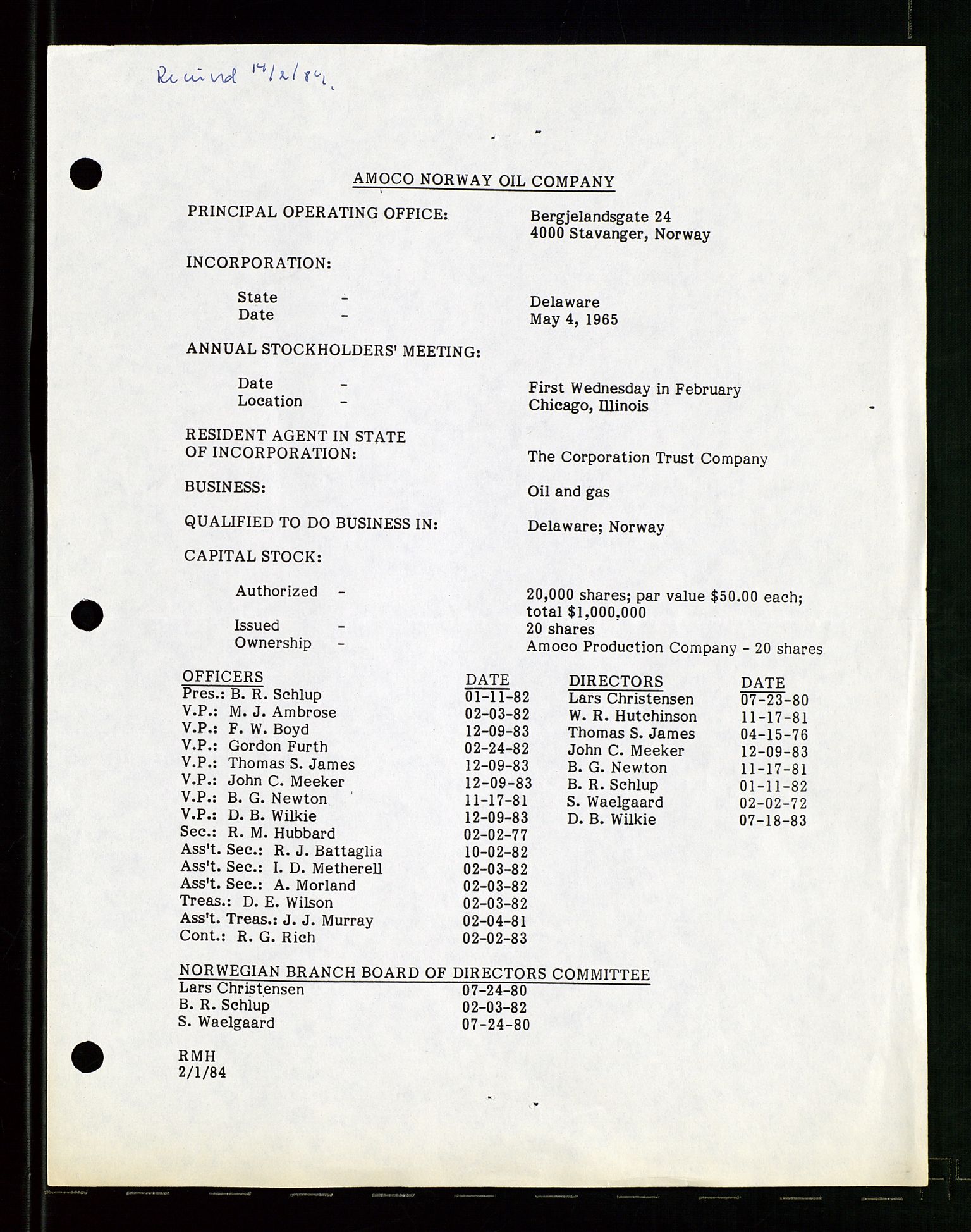 Pa 1740 - Amoco Norway Oil Company, SAST/A-102405/22/A/Aa/L0001: Styreprotokoller og sakspapirer, 1965-1999, p. 41