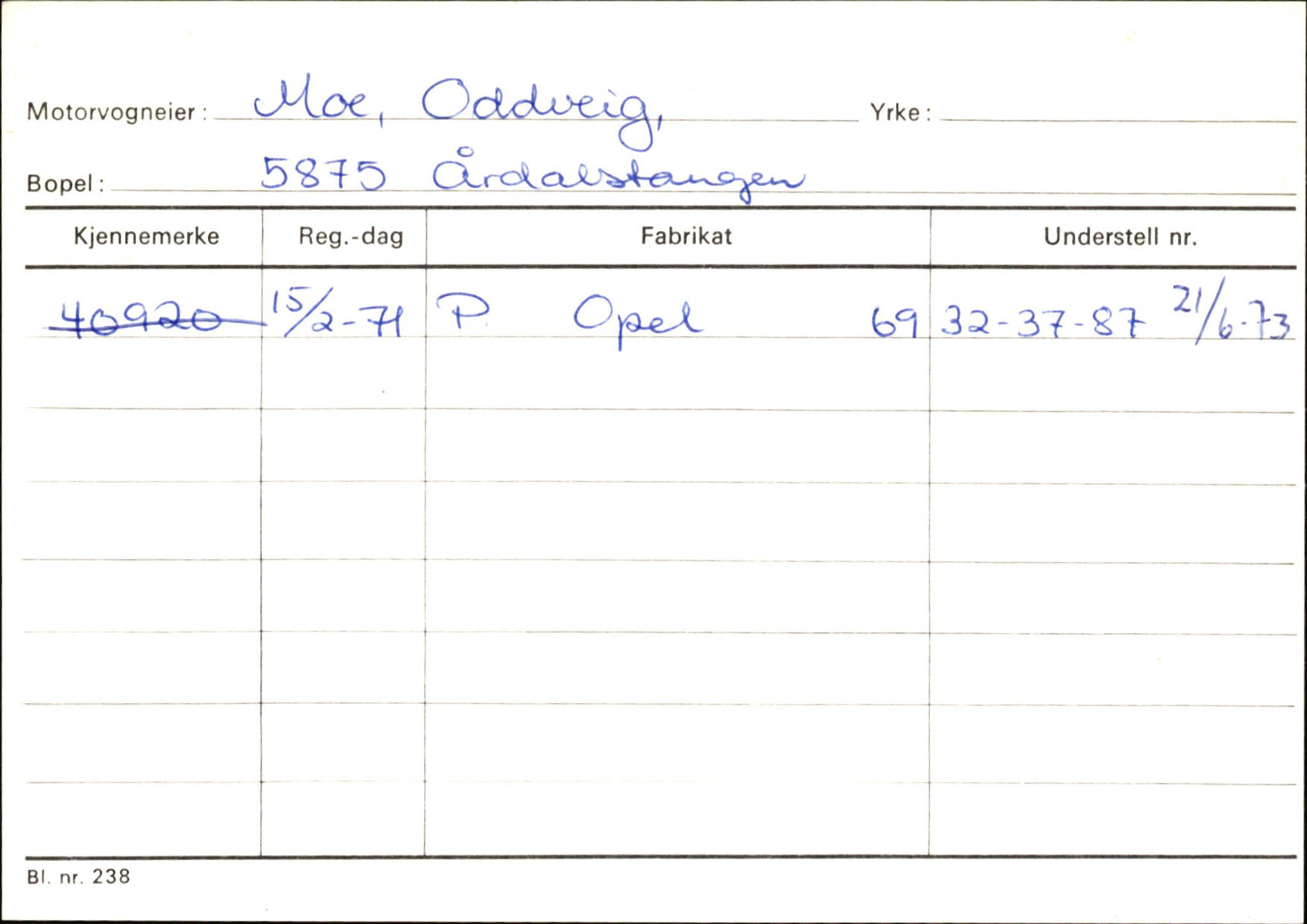 Statens vegvesen, Sogn og Fjordane vegkontor, SAB/A-5301/4/F/L0145: Registerkort Vågsøy S-Å. Årdal I-P, 1945-1975, p. 1756