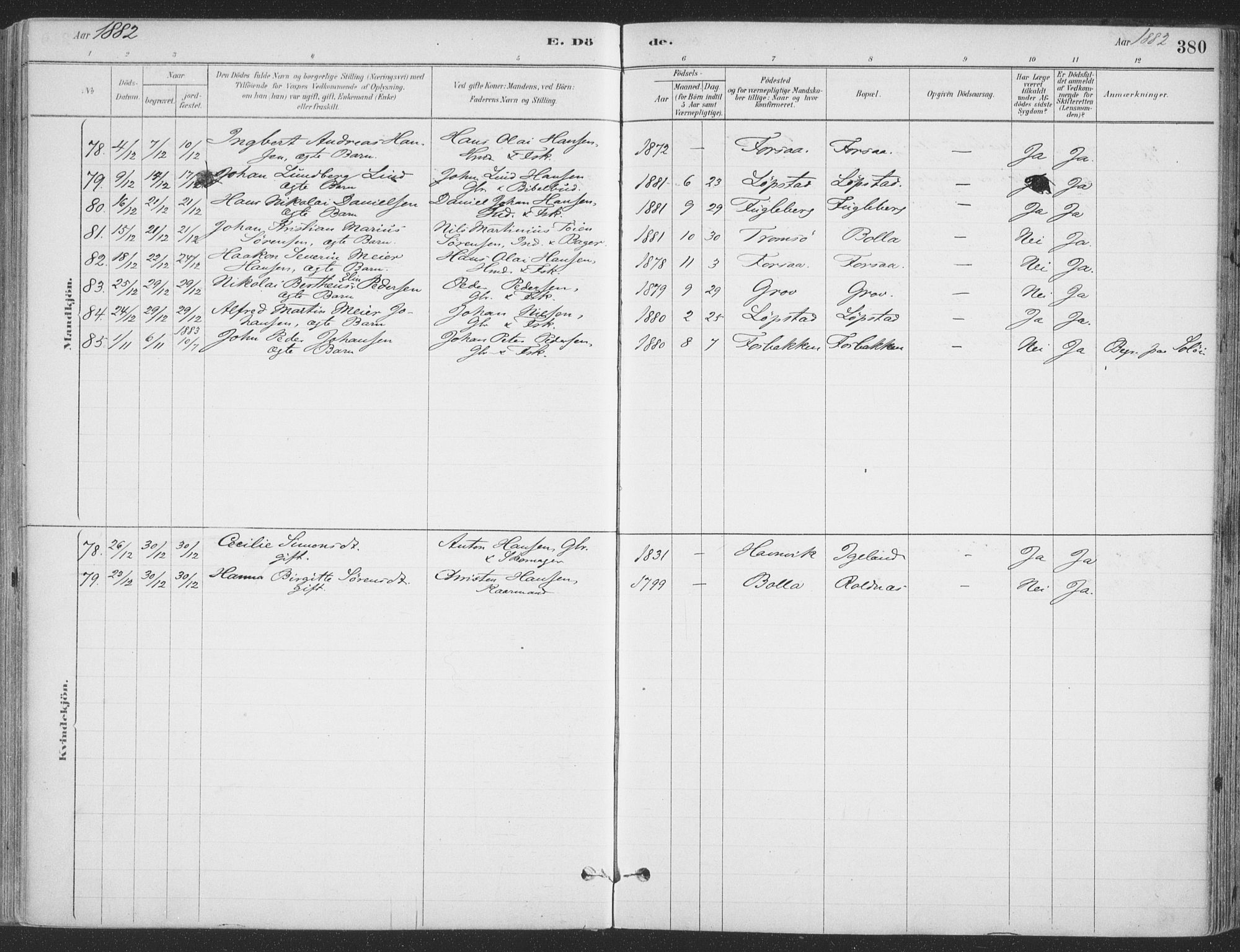 Ibestad sokneprestembete, AV/SATØ-S-0077/H/Ha/Haa/L0011kirke: Parish register (official) no. 11, 1880-1889, p. 380