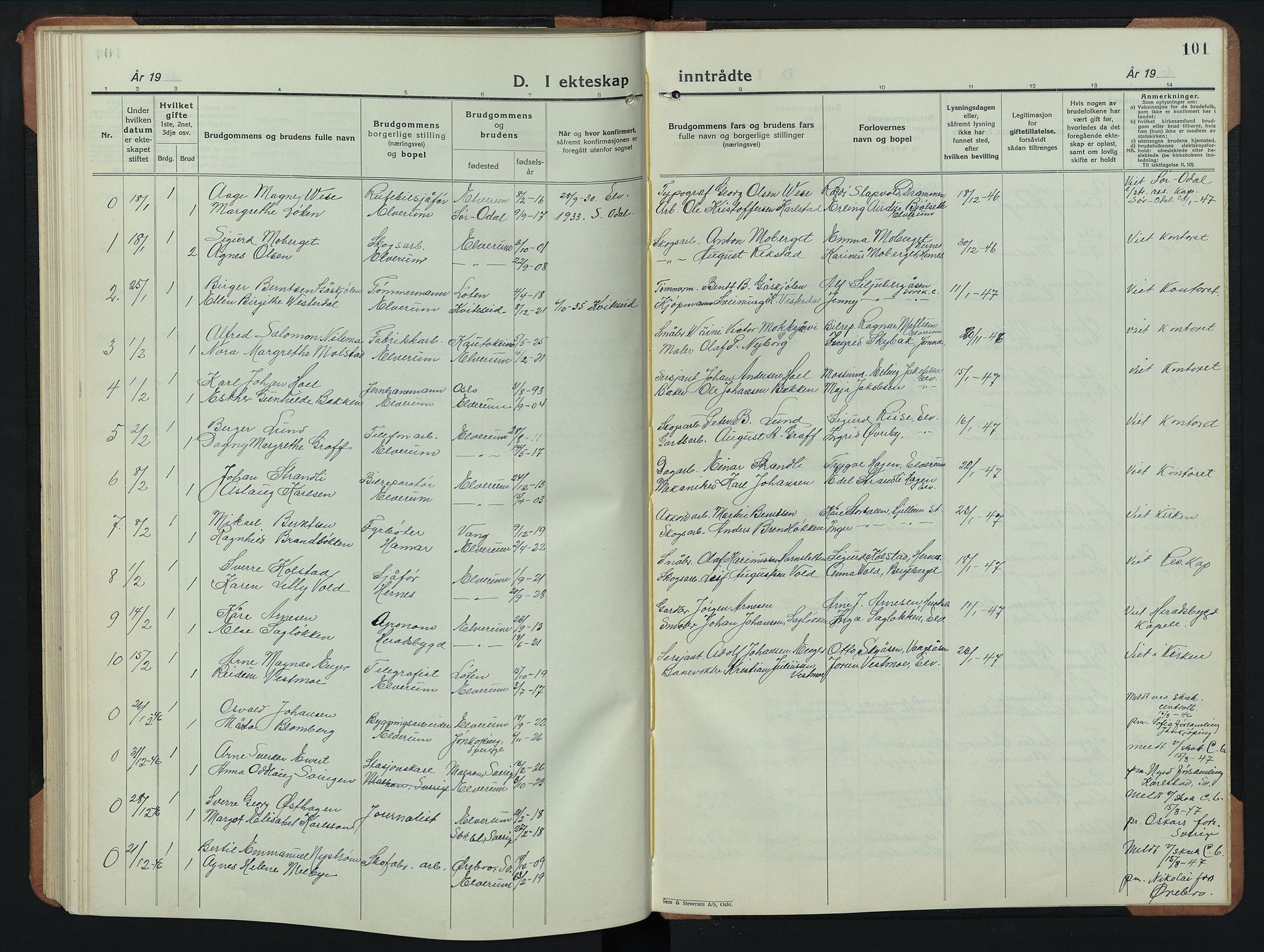 Elverum prestekontor, AV/SAH-PREST-044/H/Ha/Hab/L0033: Parish register (copy) no. 33, 1934-1947, p. 101