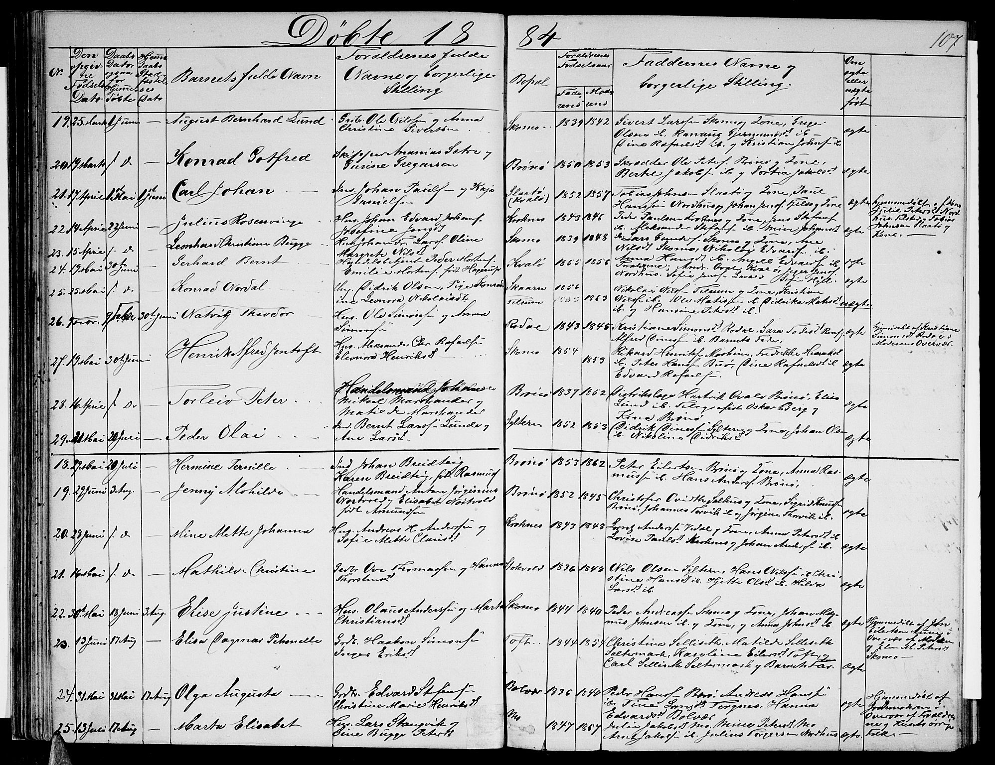 Ministerialprotokoller, klokkerbøker og fødselsregistre - Nordland, AV/SAT-A-1459/813/L0212: Parish register (copy) no. 813C04, 1864-1886, p. 107