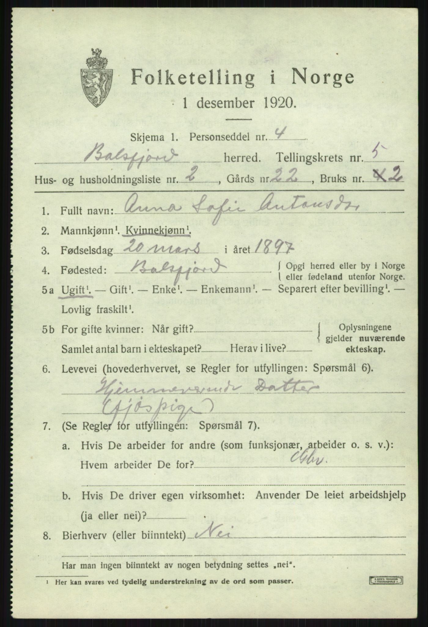 SATØ, 1920 census for Balsfjord, 1920, p. 3120