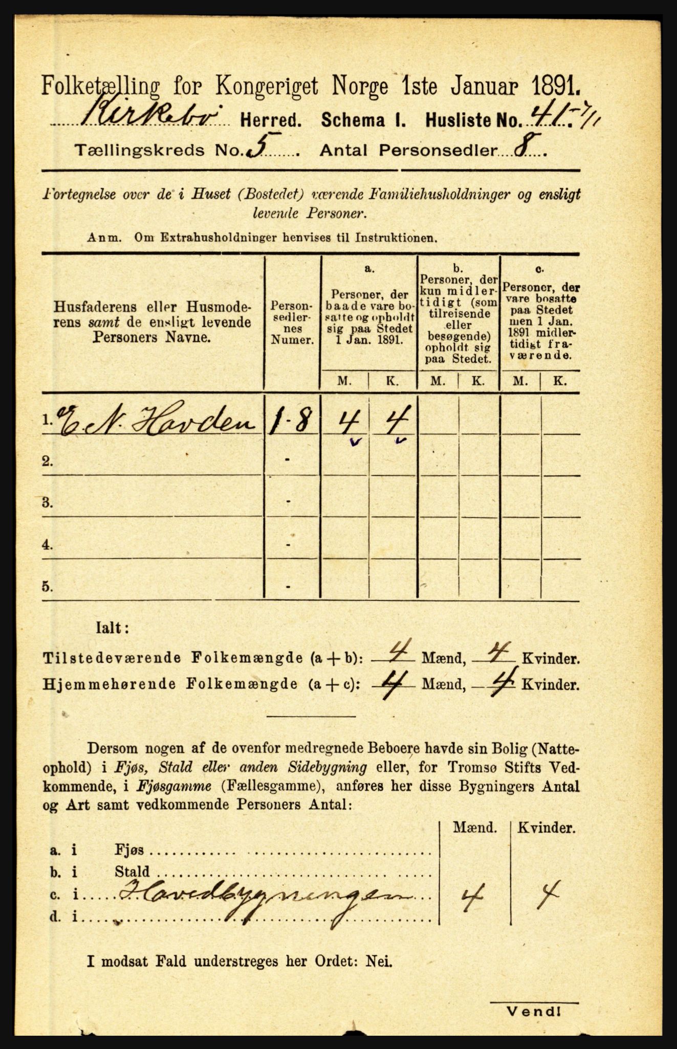 RA, 1891 census for 1416 Kyrkjebø, 1891, p. 1053