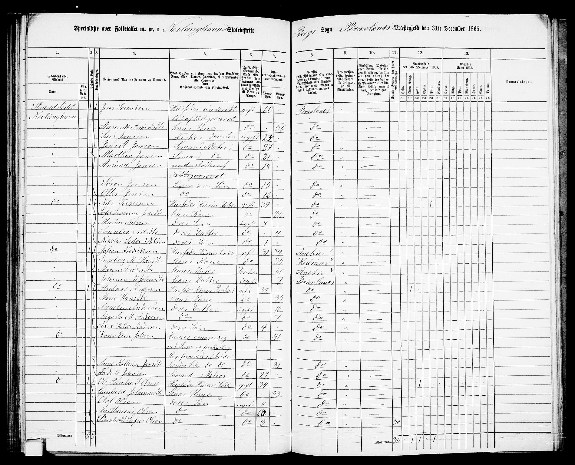 RA, 1865 census for Brunlanes, 1865, p. 146