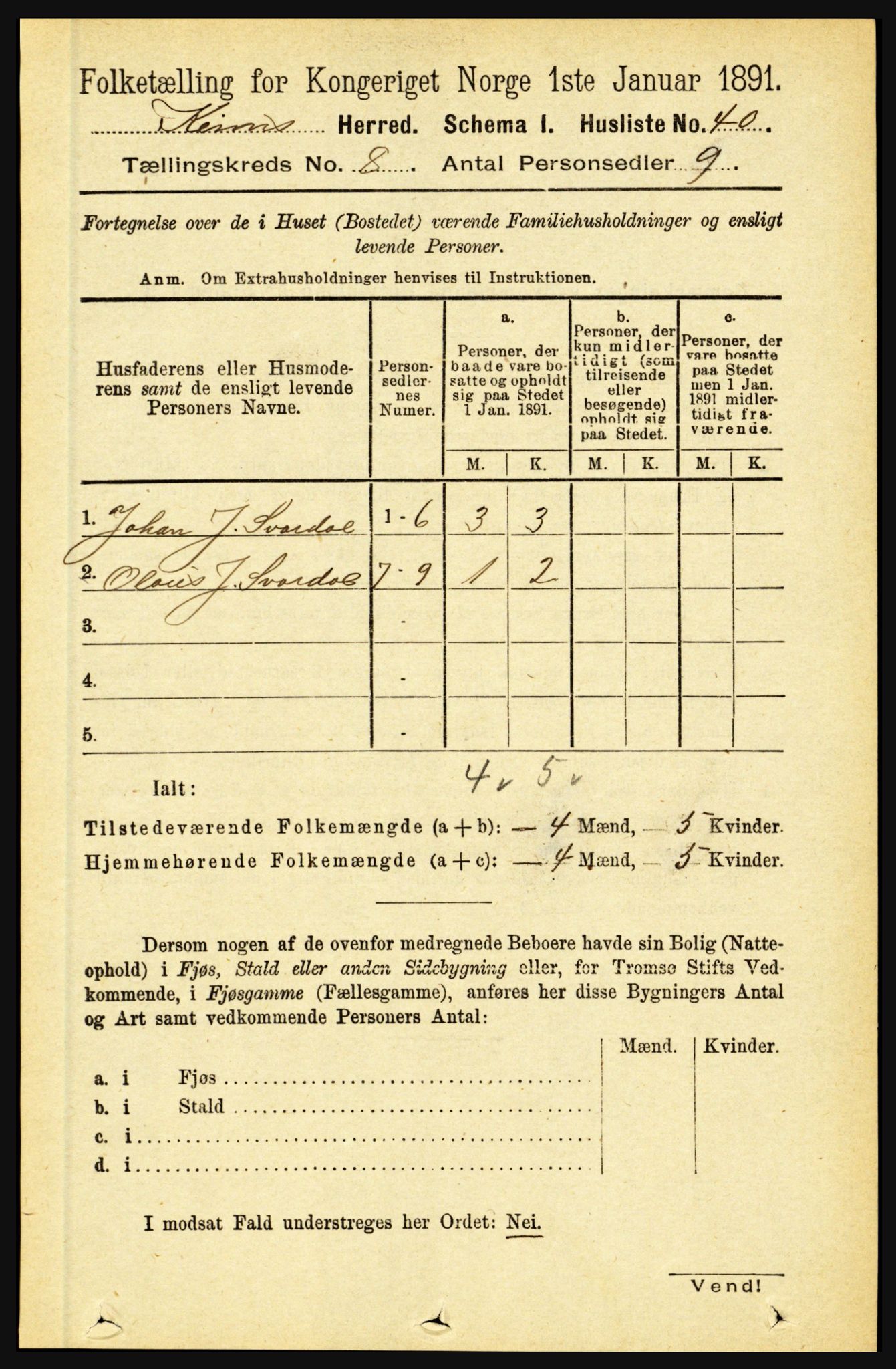 RA, 1891 census for 1437 Kinn, 1891, p. 3097