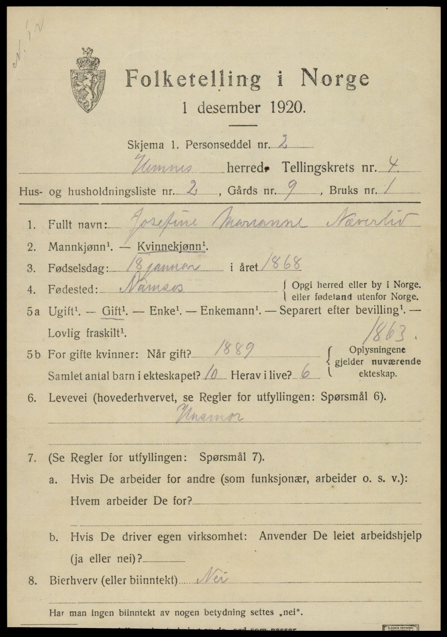 SAT, 1920 census for Hemnes, 1920, p. 5482