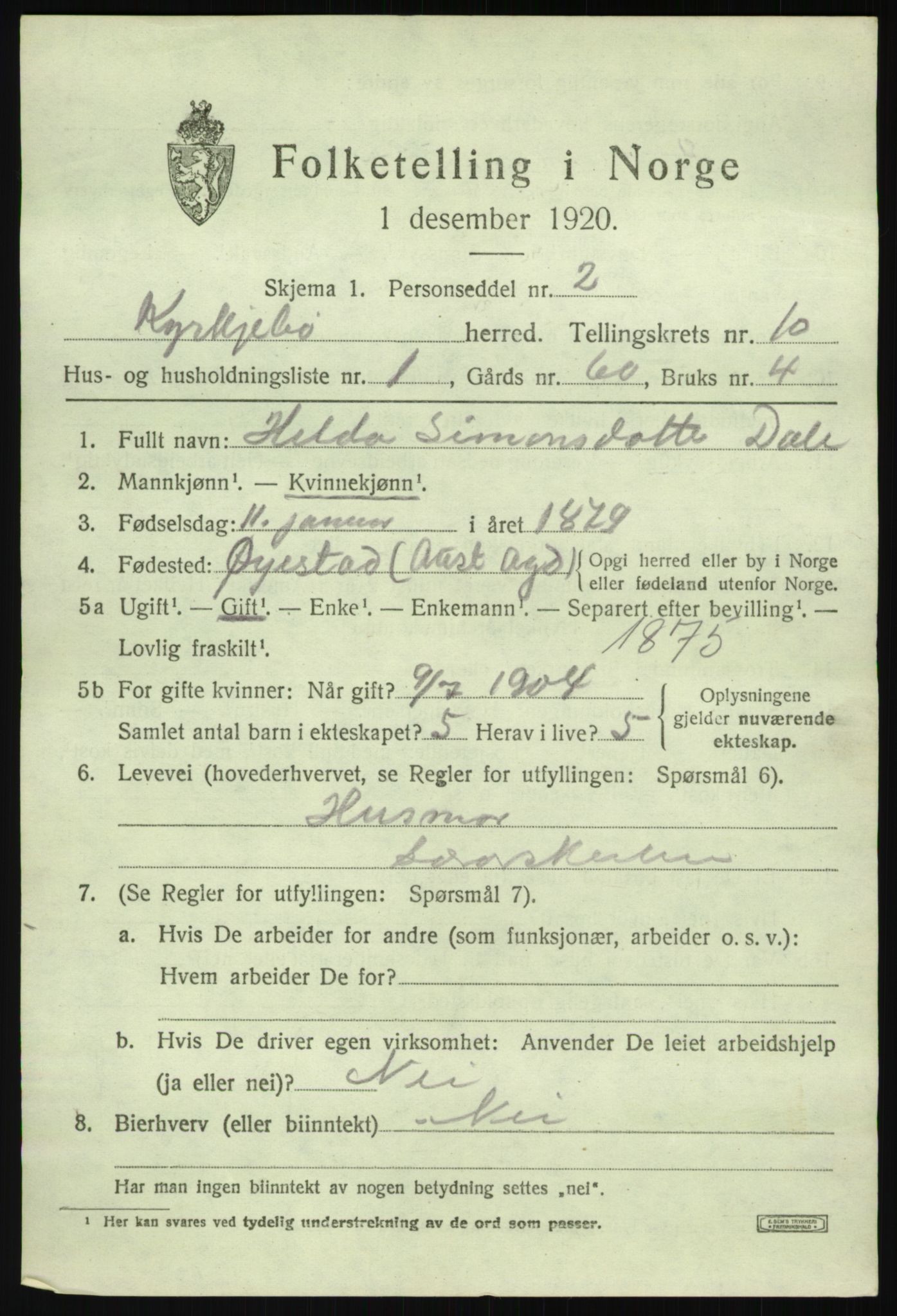 SAB, 1920 census for Kyrkjebø, 1920, p. 5449