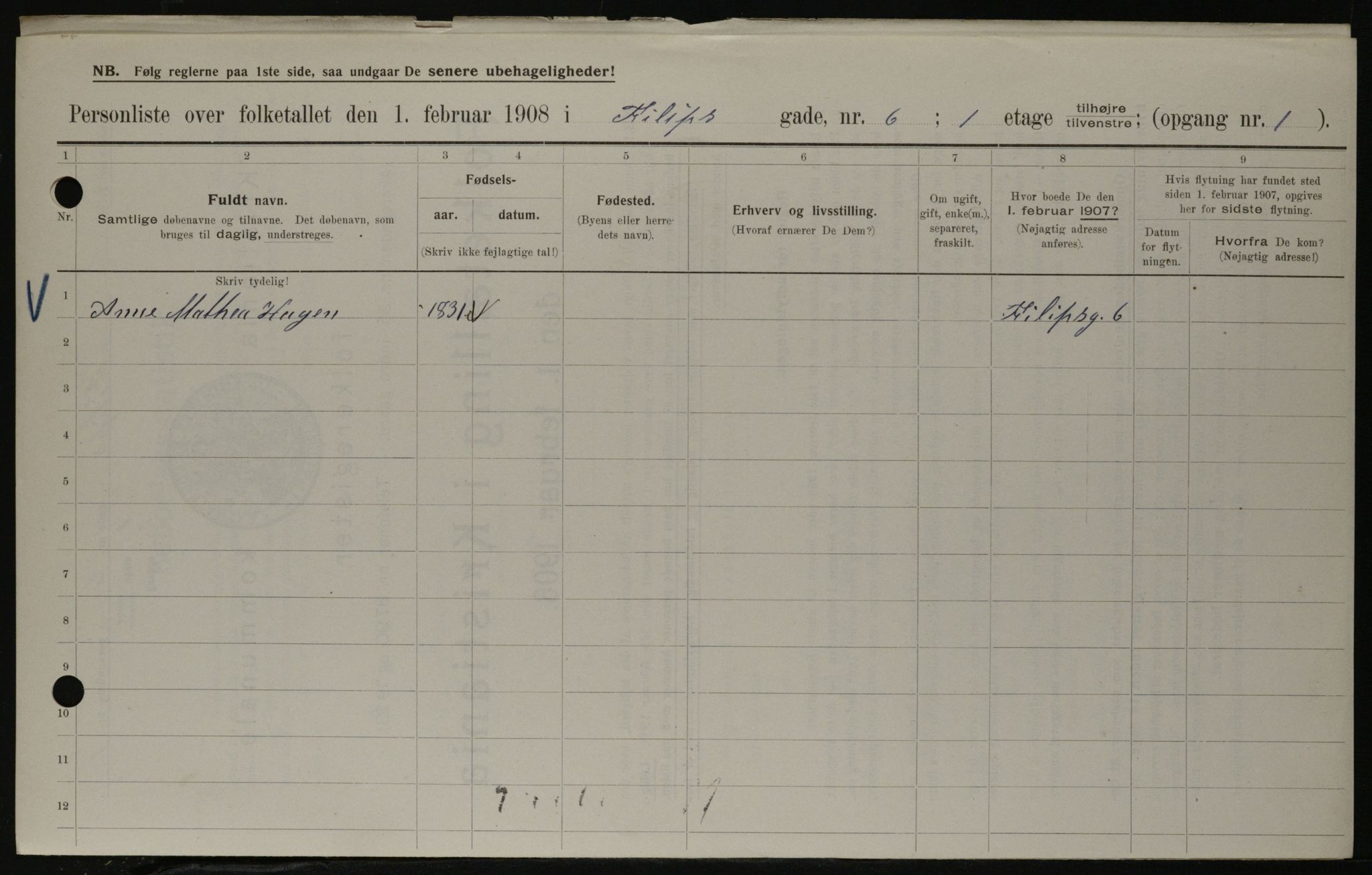 OBA, Municipal Census 1908 for Kristiania, 1908, p. 21921