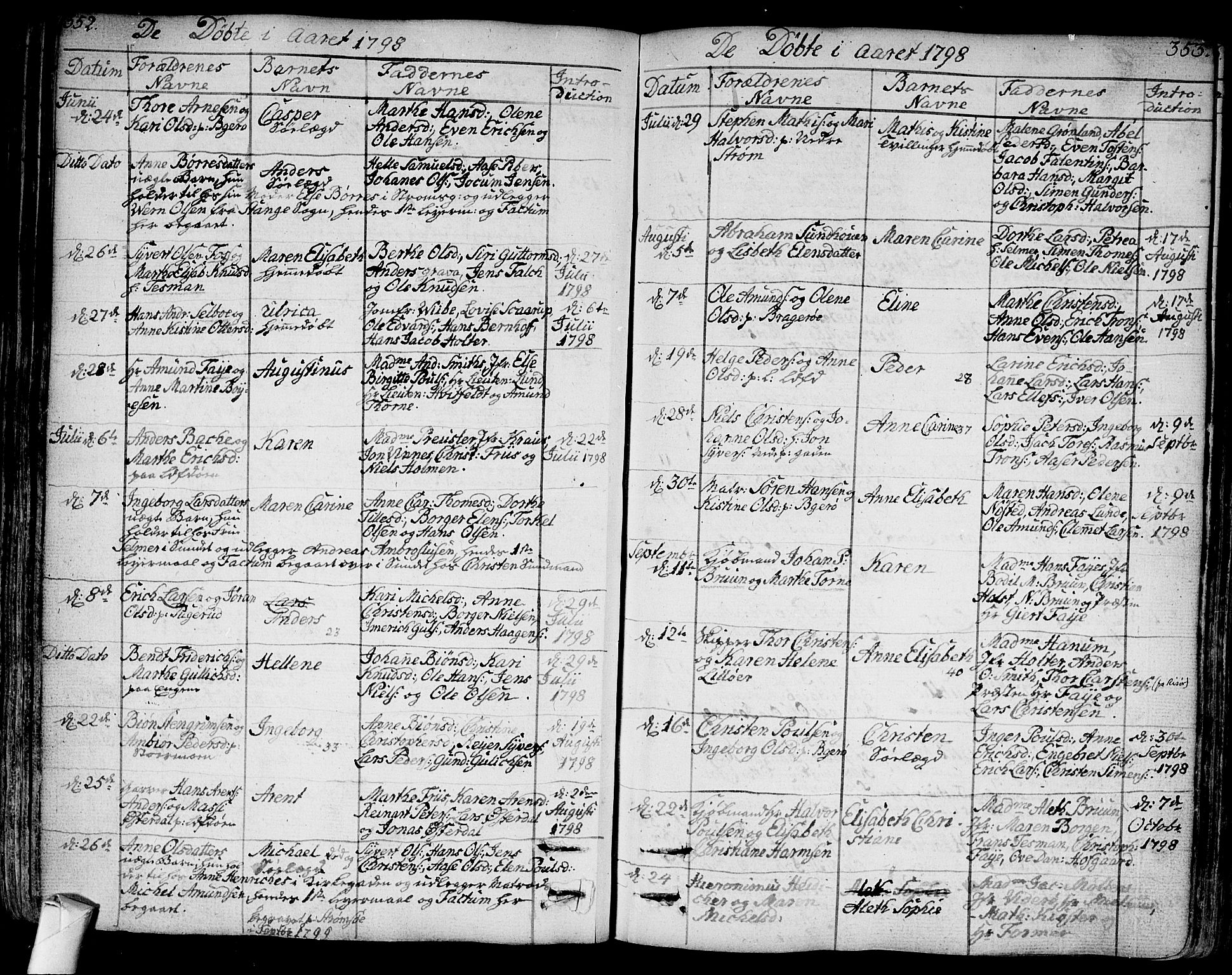 Bragernes kirkebøker, AV/SAKO-A-6/F/Fa/L0006a: Parish register (official) no. I 6, 1782-1814, p. 352-353