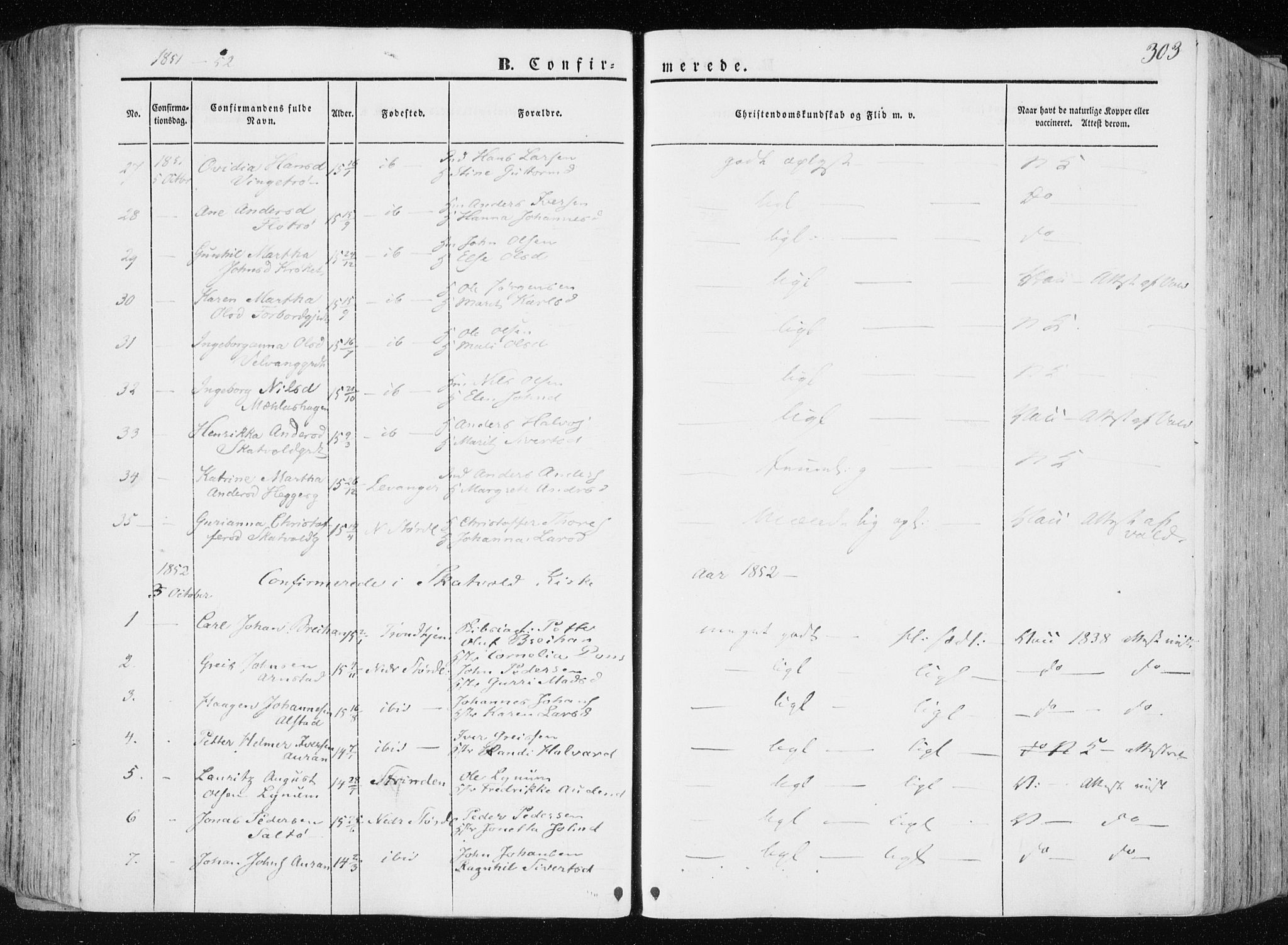 Ministerialprotokoller, klokkerbøker og fødselsregistre - Nord-Trøndelag, SAT/A-1458/709/L0074: Parish register (official) no. 709A14, 1845-1858, p. 303