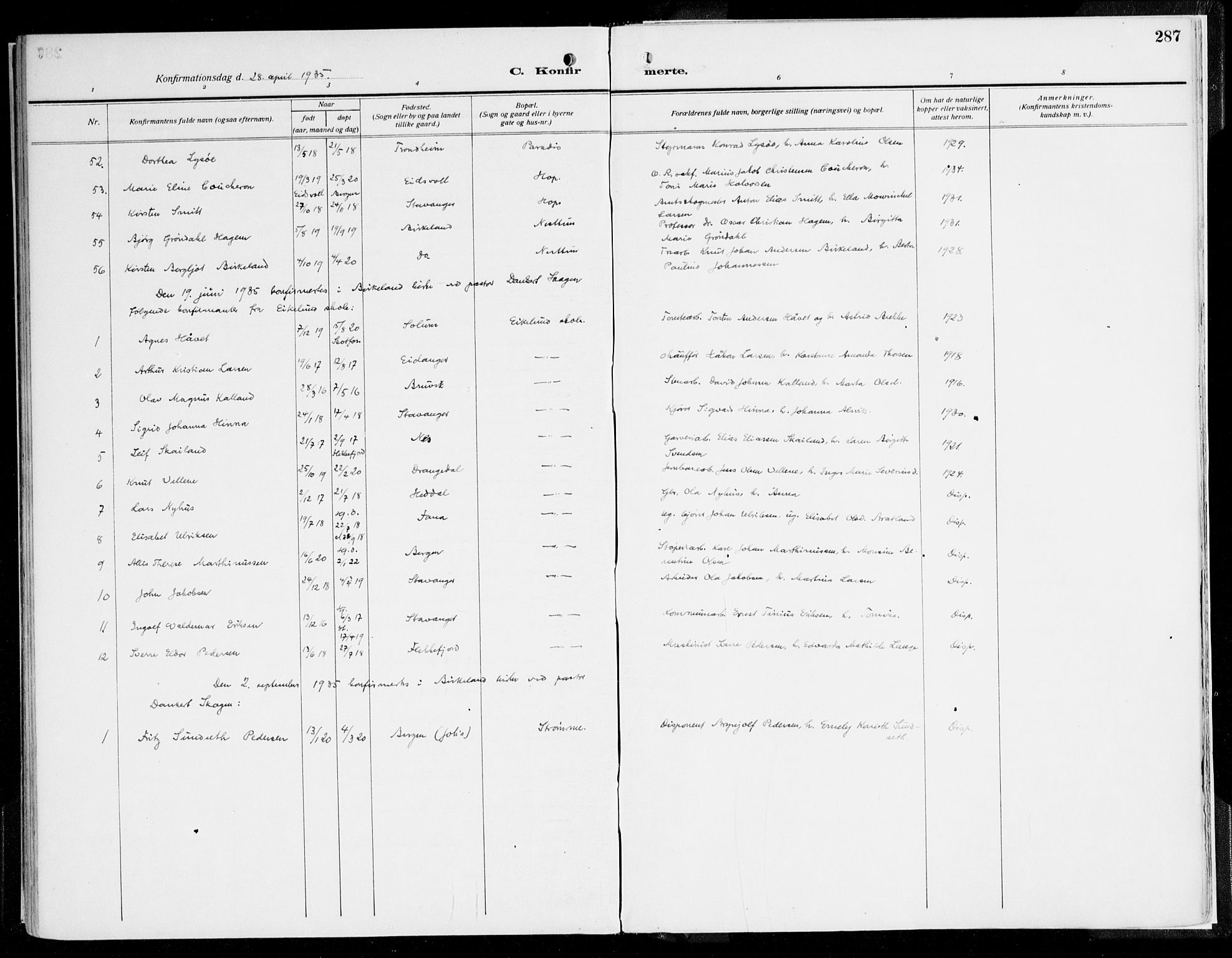 Fana Sokneprestembete, AV/SAB-A-75101/H/Haa/Haaj/L0001: Parish register (official) no. J 1, 1921-1935, p. 287