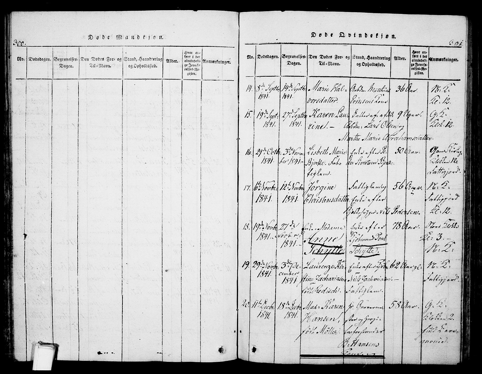 Skien kirkebøker, SAKO/A-302/G/Ga/L0002: Parish register (copy) no. 2, 1814-1842, p. 300-301