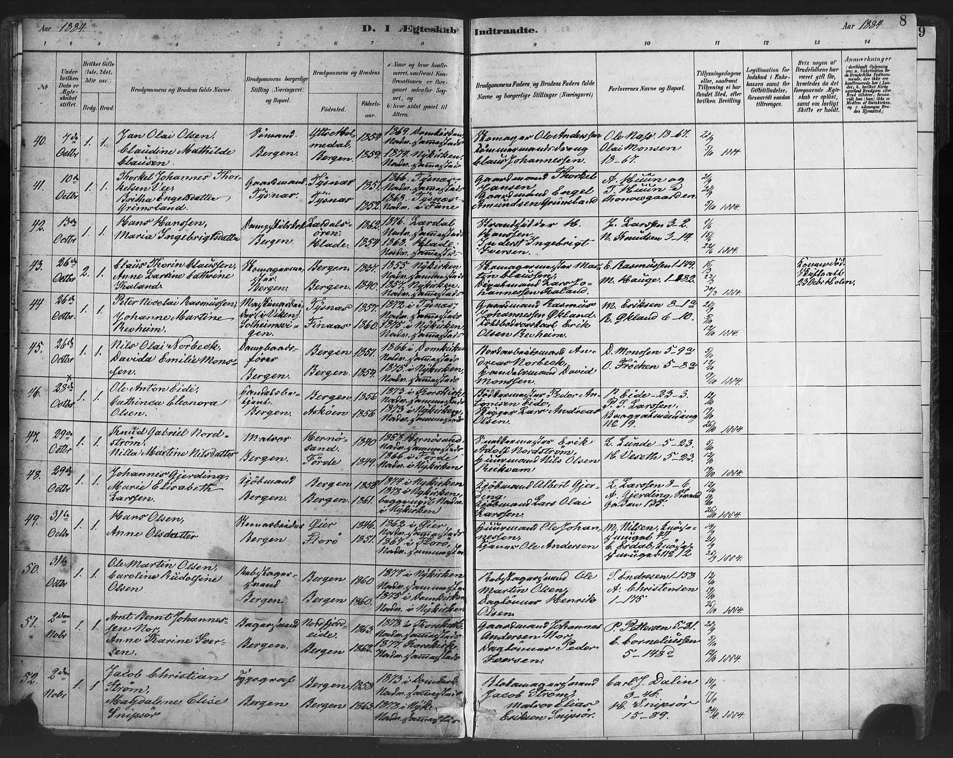 Nykirken Sokneprestembete, AV/SAB-A-77101/H/Haa/L0033: Parish register (official) no. D 3, 1884-1895, p. 8