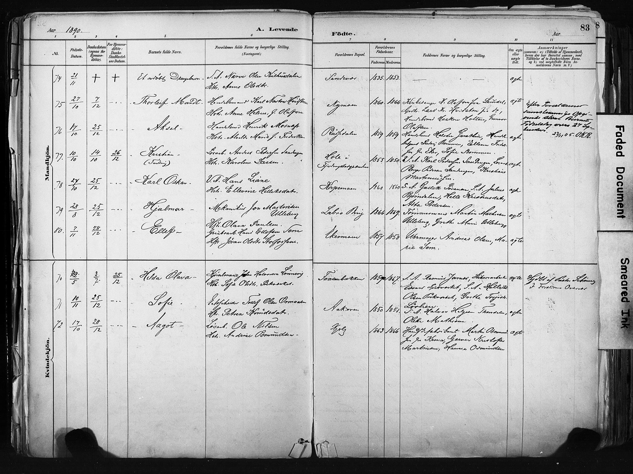 Kongsberg kirkebøker, AV/SAKO-A-22/F/Fb/L0002: Parish register (official) no. II 2, 1886-1896, p. 83