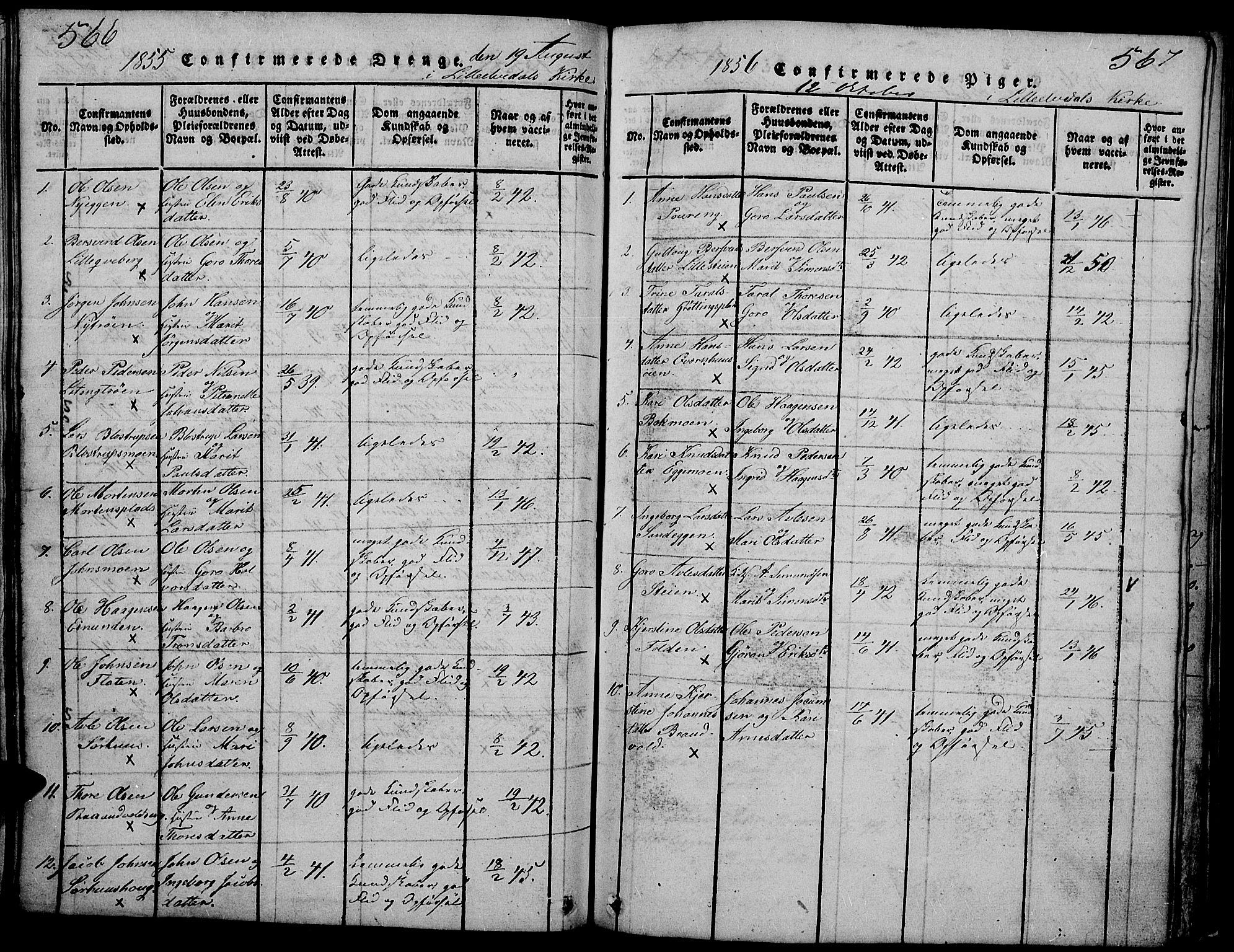 Tynset prestekontor, SAH/PREST-058/H/Ha/Hab/L0002: Parish register (copy) no. 2, 1814-1862, p. 566-567