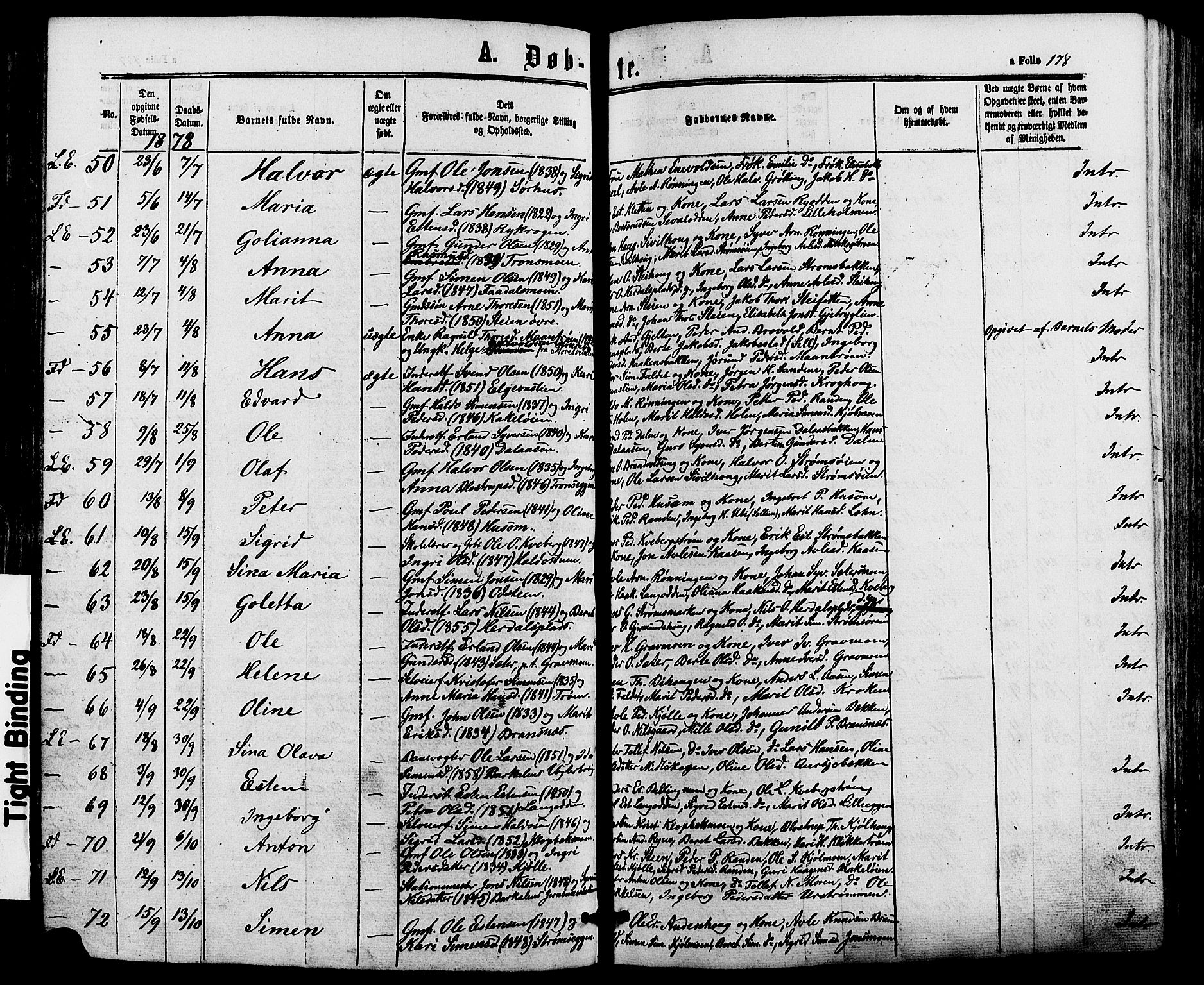 Alvdal prestekontor, AV/SAH-PREST-060/H/Ha/Haa/L0001: Parish register (official) no. 1, 1863-1882, p. 178