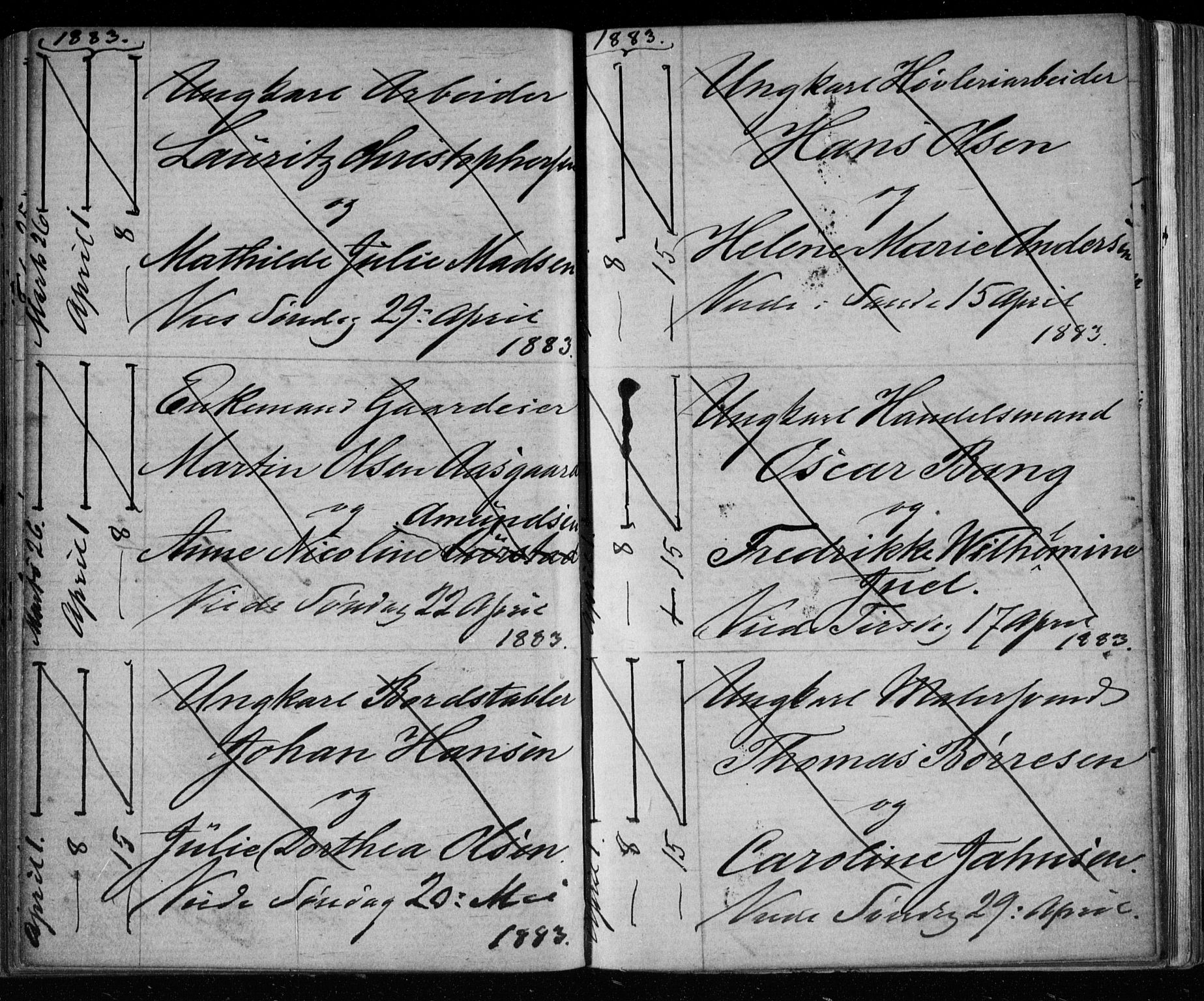 Bragernes kirkebøker, AV/SAKO-A-6/H/Ha/L0006: Banns register no. 6, 1873-1896