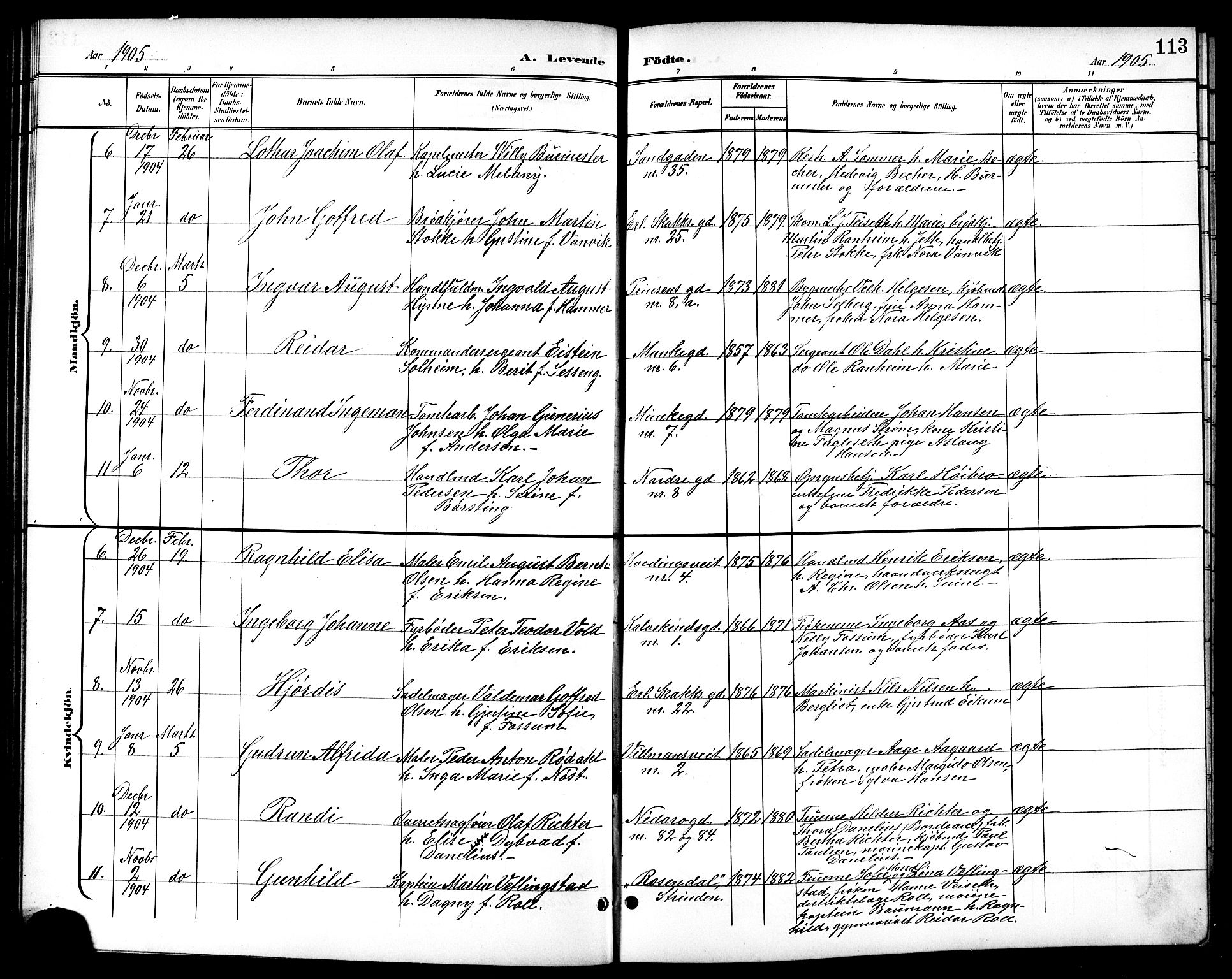 Ministerialprotokoller, klokkerbøker og fødselsregistre - Sør-Trøndelag, SAT/A-1456/601/L0094: Parish register (copy) no. 601C12, 1898-1911, p. 113