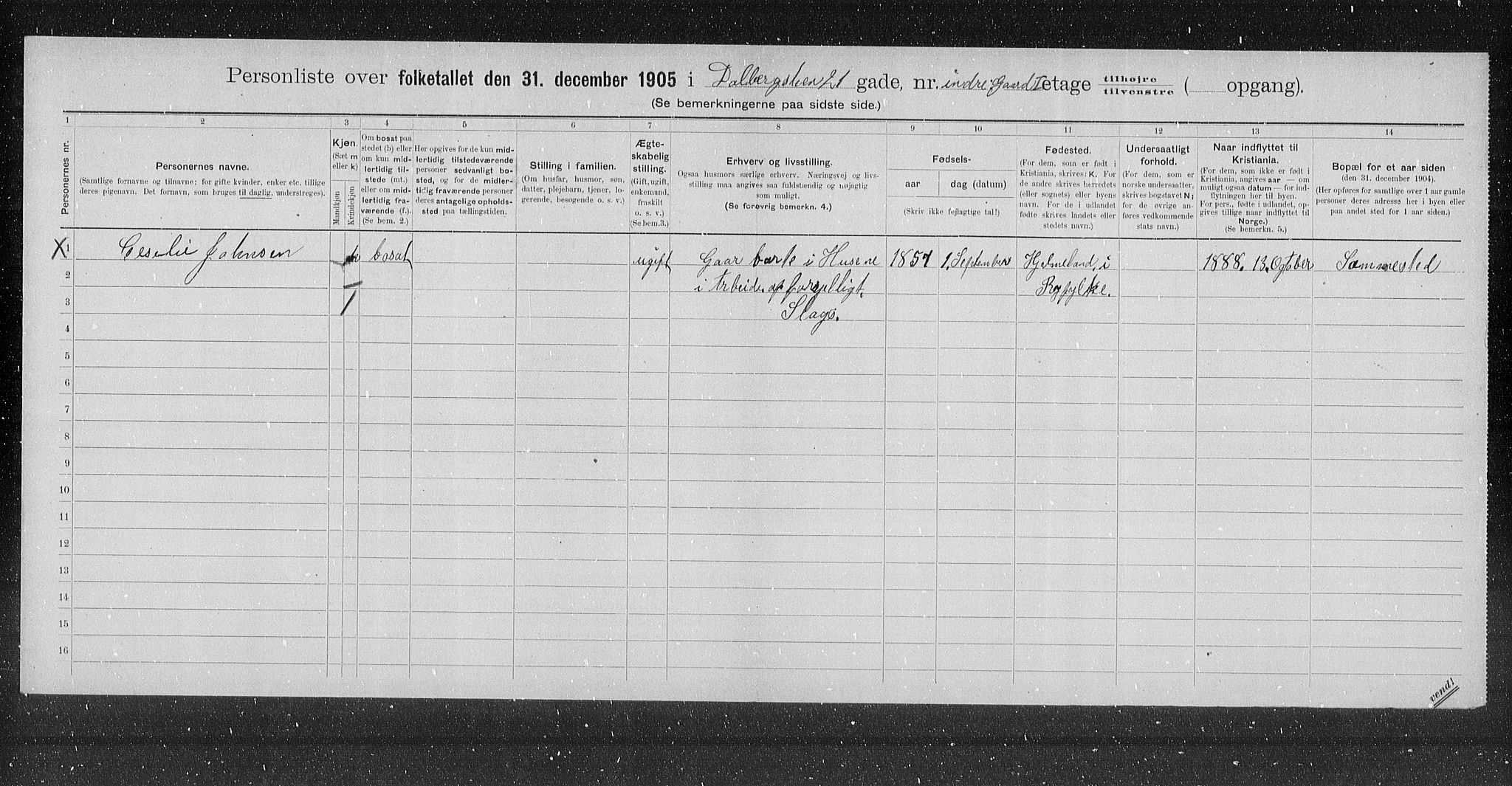 OBA, Municipal Census 1905 for Kristiania, 1905, p. 7458