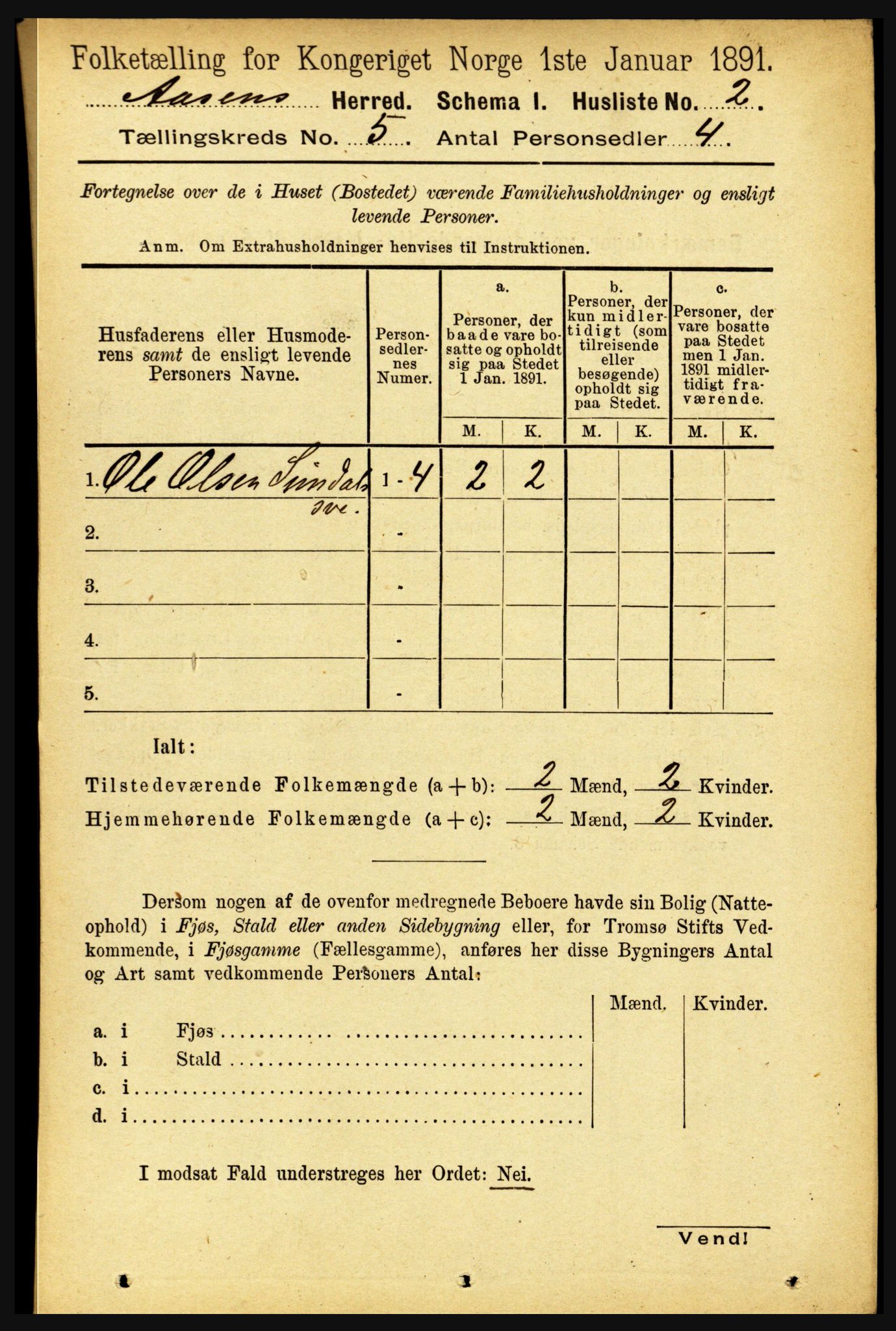 RA, 1891 census for 1716 Åsen, 1891, p. 1908