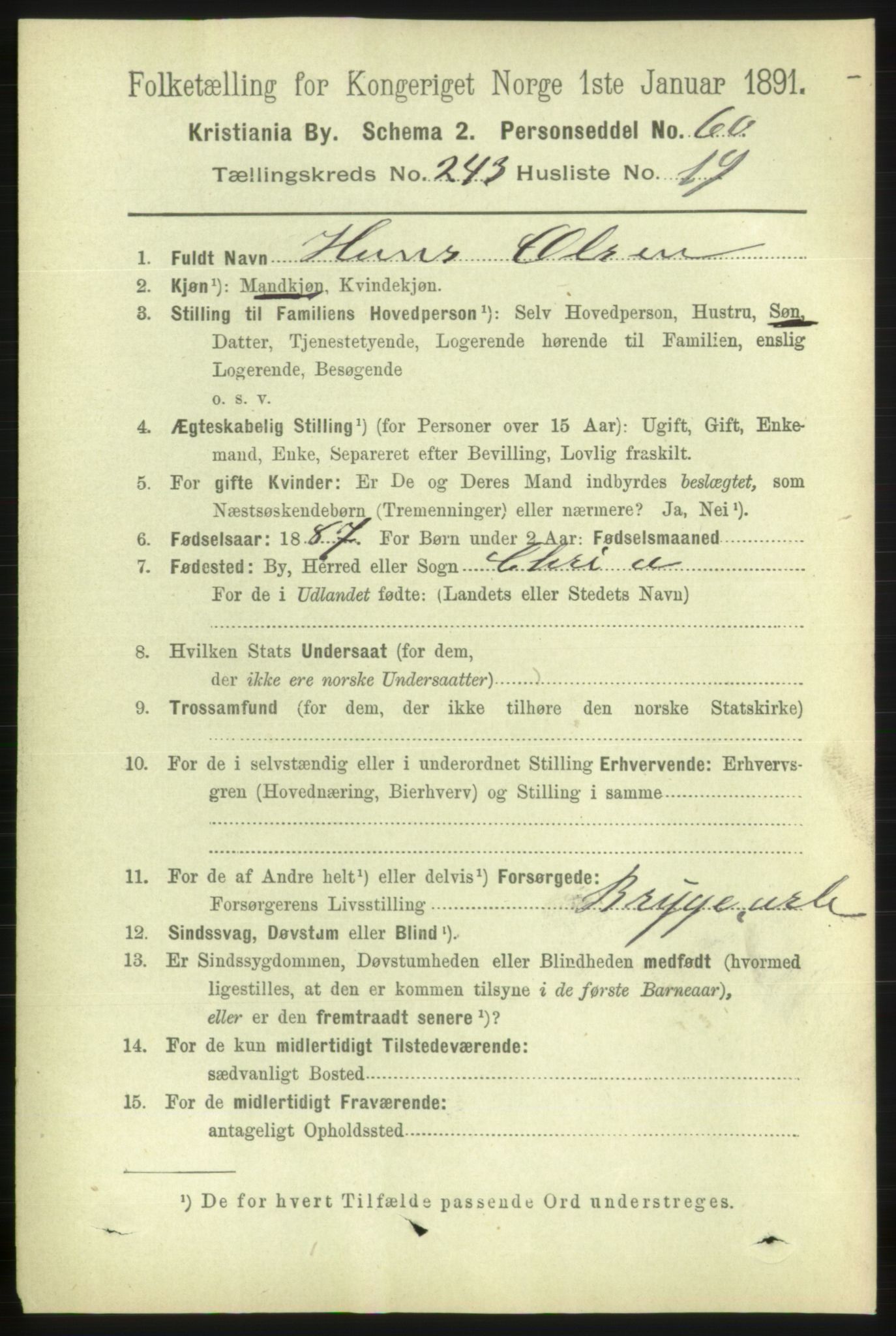 RA, 1891 census for 0301 Kristiania, 1891, p. 148244