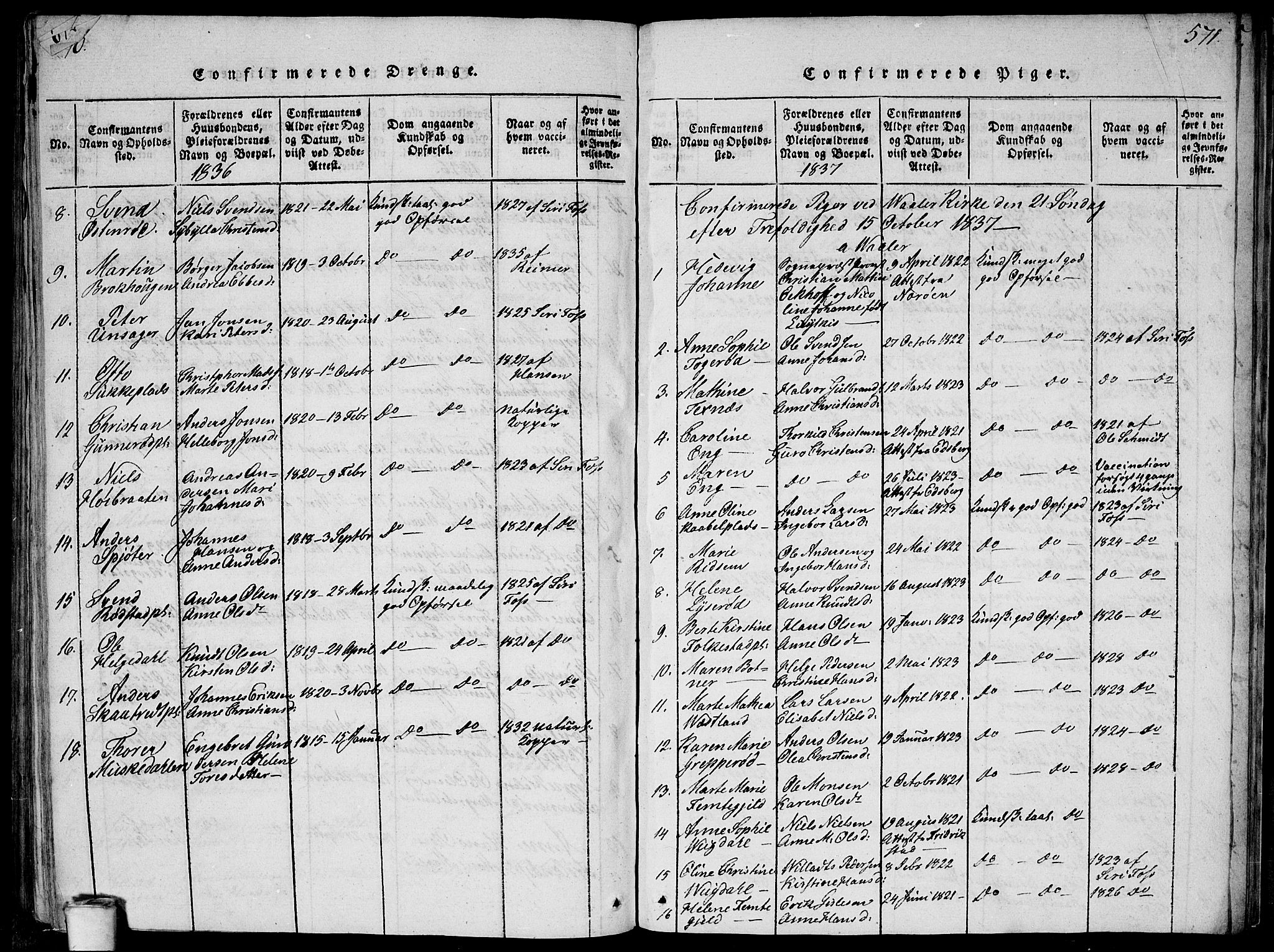 Våler prestekontor Kirkebøker, SAO/A-11083/G/Ga/L0001: Parish register (copy) no. I 1, 1815-1839, p. 570-571
