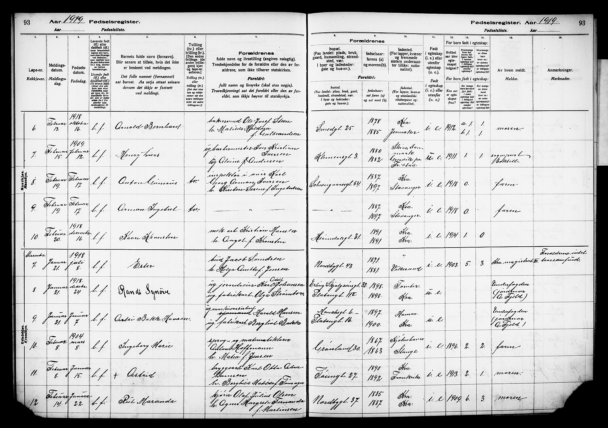 Grønland prestekontor Kirkebøker, AV/SAO-A-10848/J/Ja/L0001: Birth register no. 1, 1916-1922, p. 93