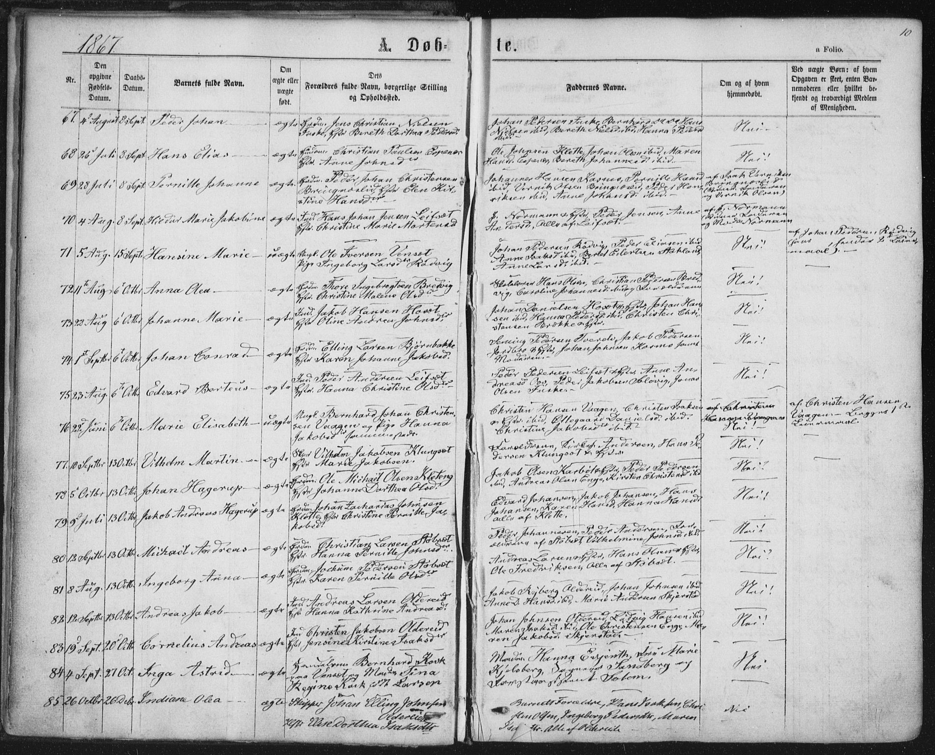 Ministerialprotokoller, klokkerbøker og fødselsregistre - Nordland, SAT/A-1459/852/L0739: Parish register (official) no. 852A09, 1866-1877, p. 10
