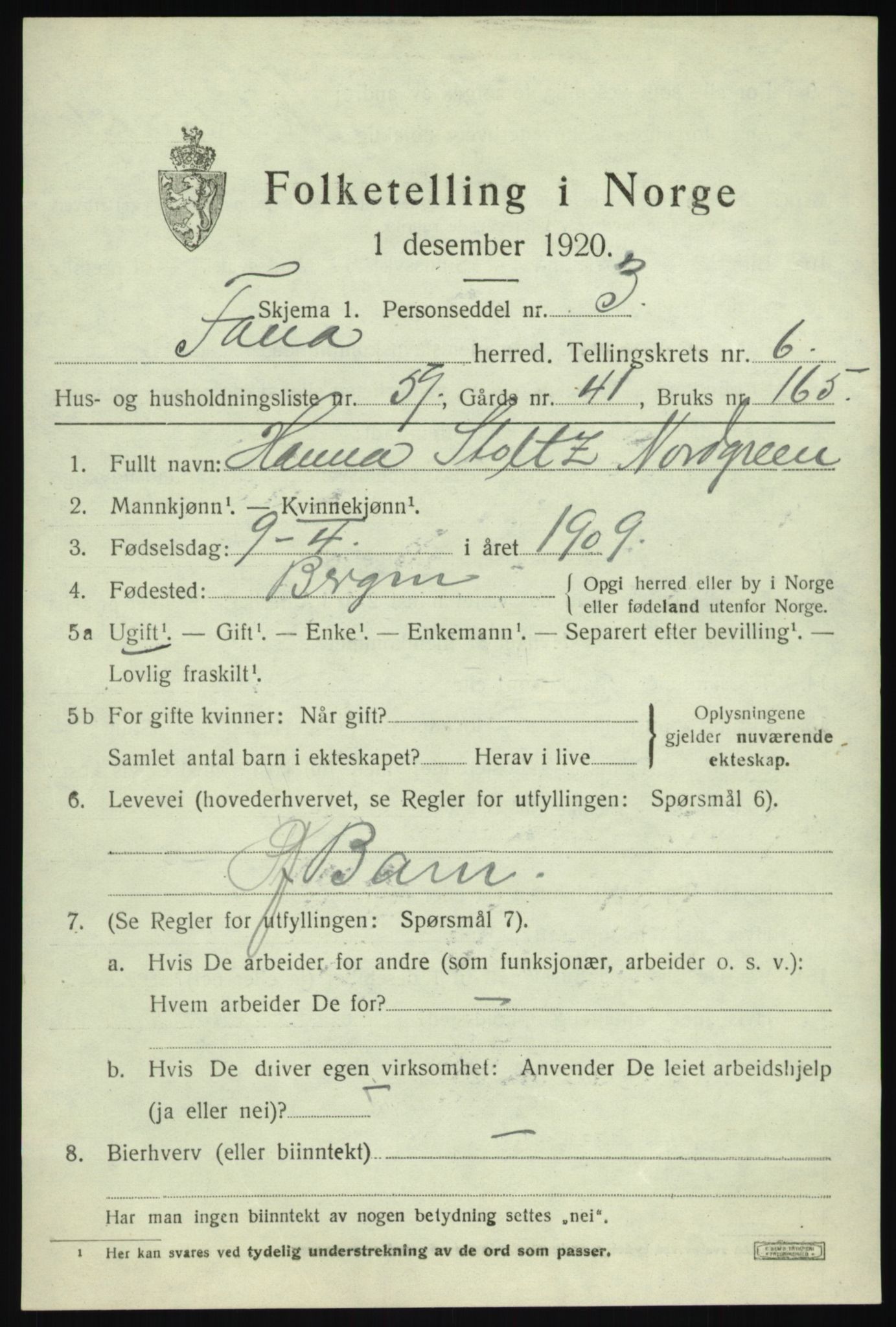 SAB, 1920 census for Fana, 1920, p. 11499