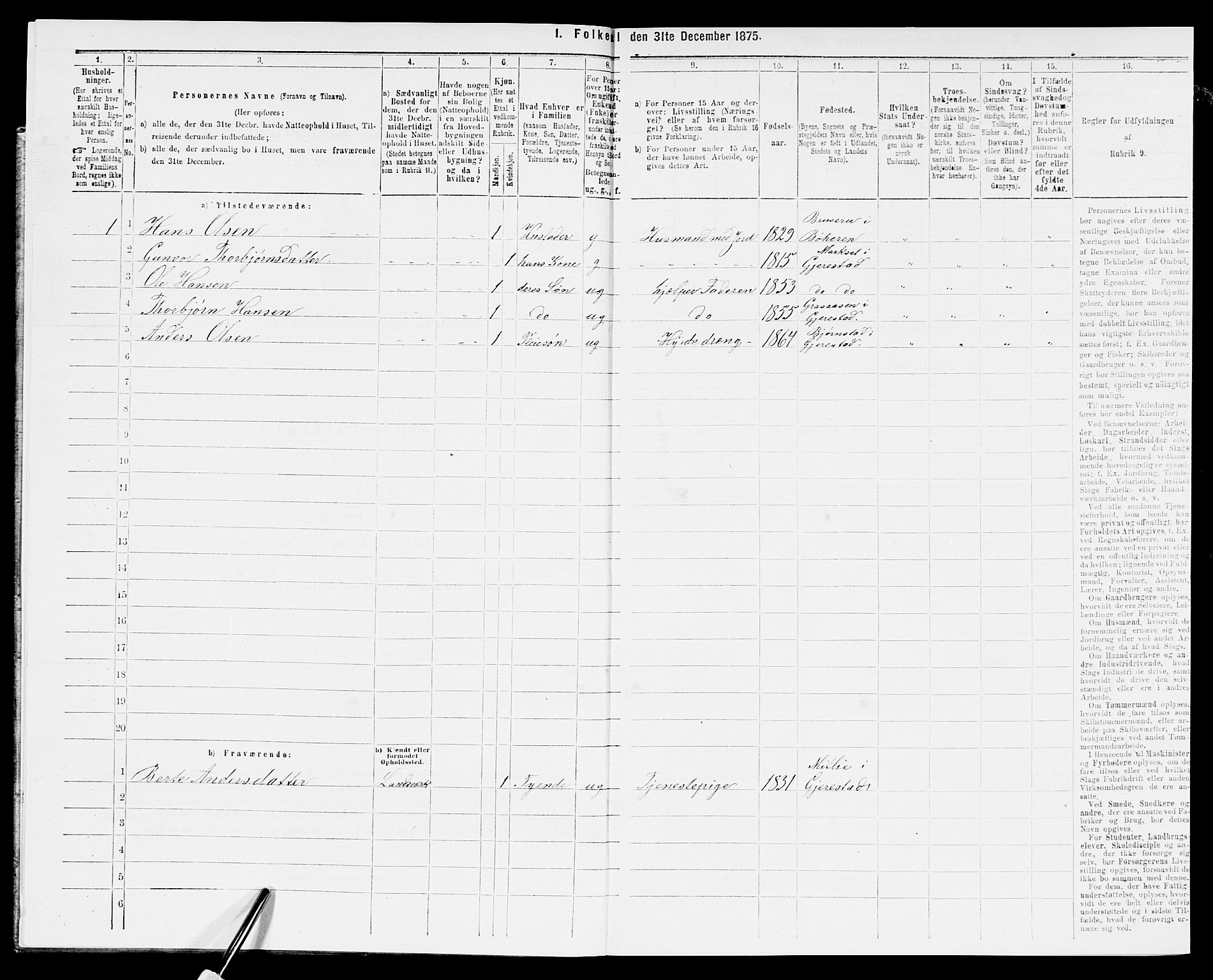 SAK, 1875 census for 0911P Gjerstad, 1875, p. 597