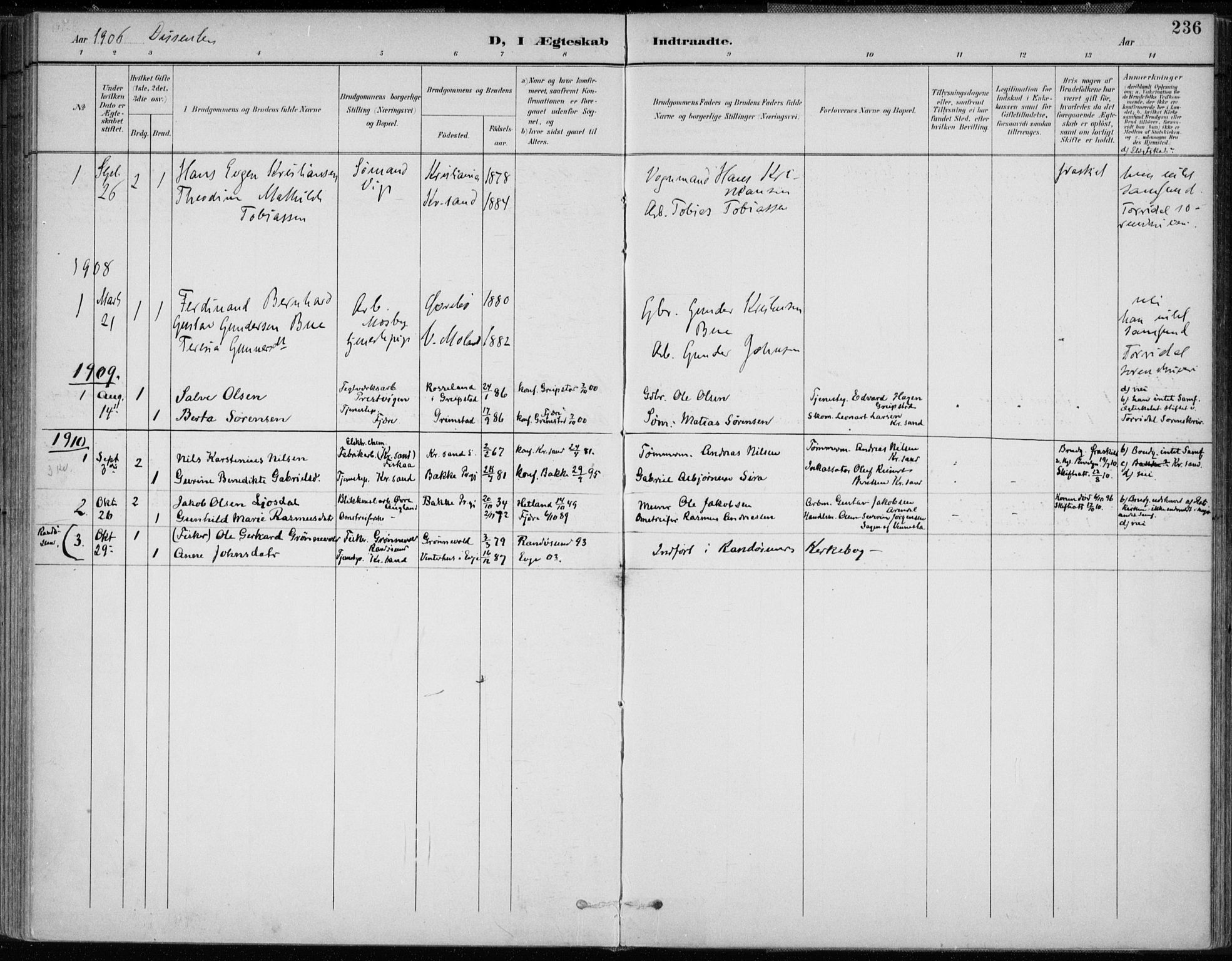 Oddernes sokneprestkontor, AV/SAK-1111-0033/F/Fa/Faa/L0010: Parish register (official) no. A 10, 1897-1911, p. 236