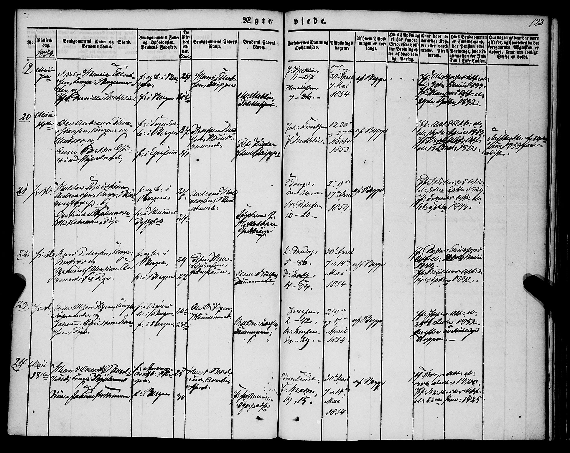 Nykirken Sokneprestembete, SAB/A-77101/H/Haa/L0031: Parish register (official) no. D 1, 1834-1861, p. 123