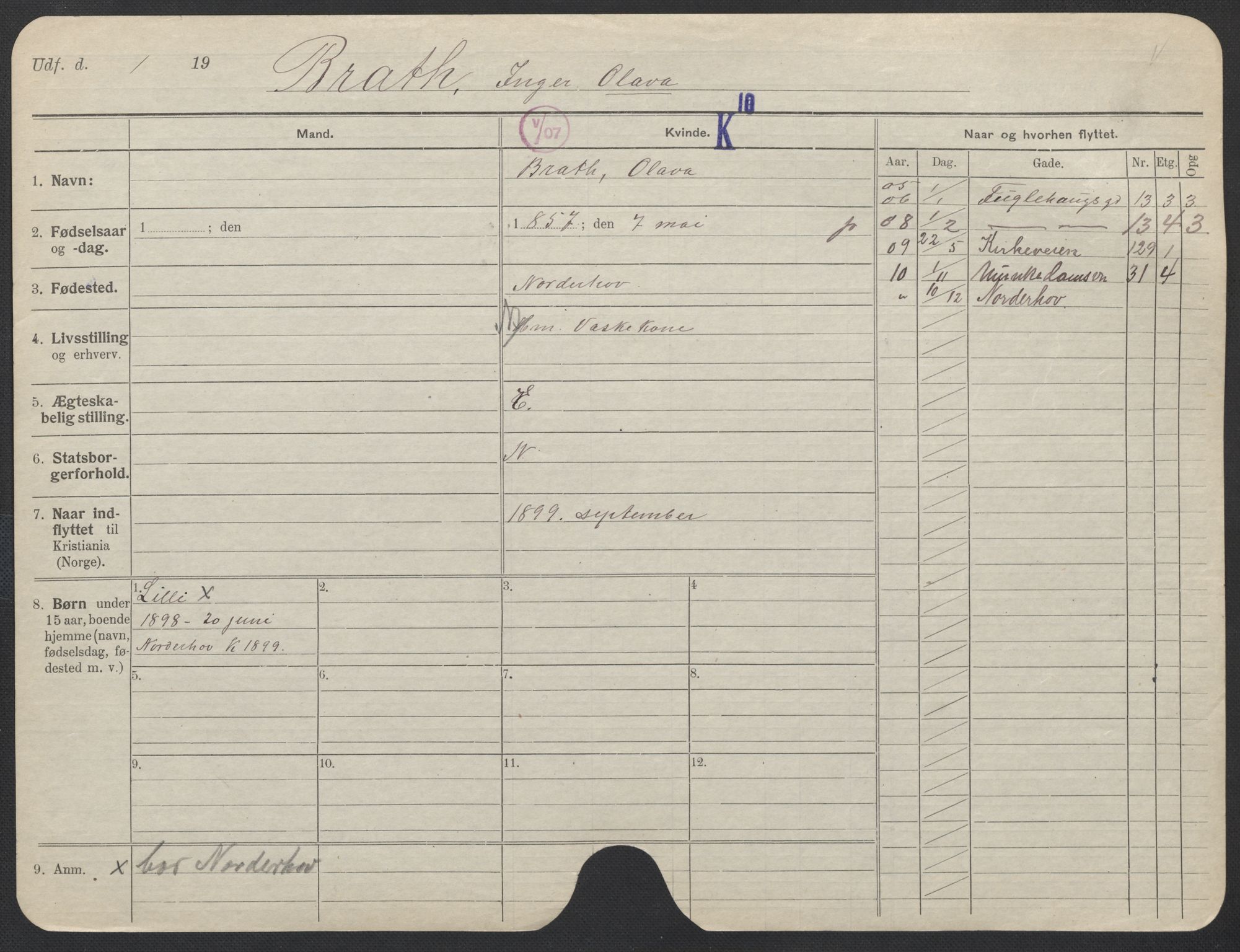 Oslo folkeregister, Registerkort, AV/SAO-A-11715/F/Fa/Fac/L0013: Kvinner, 1906-1914, p. 751a