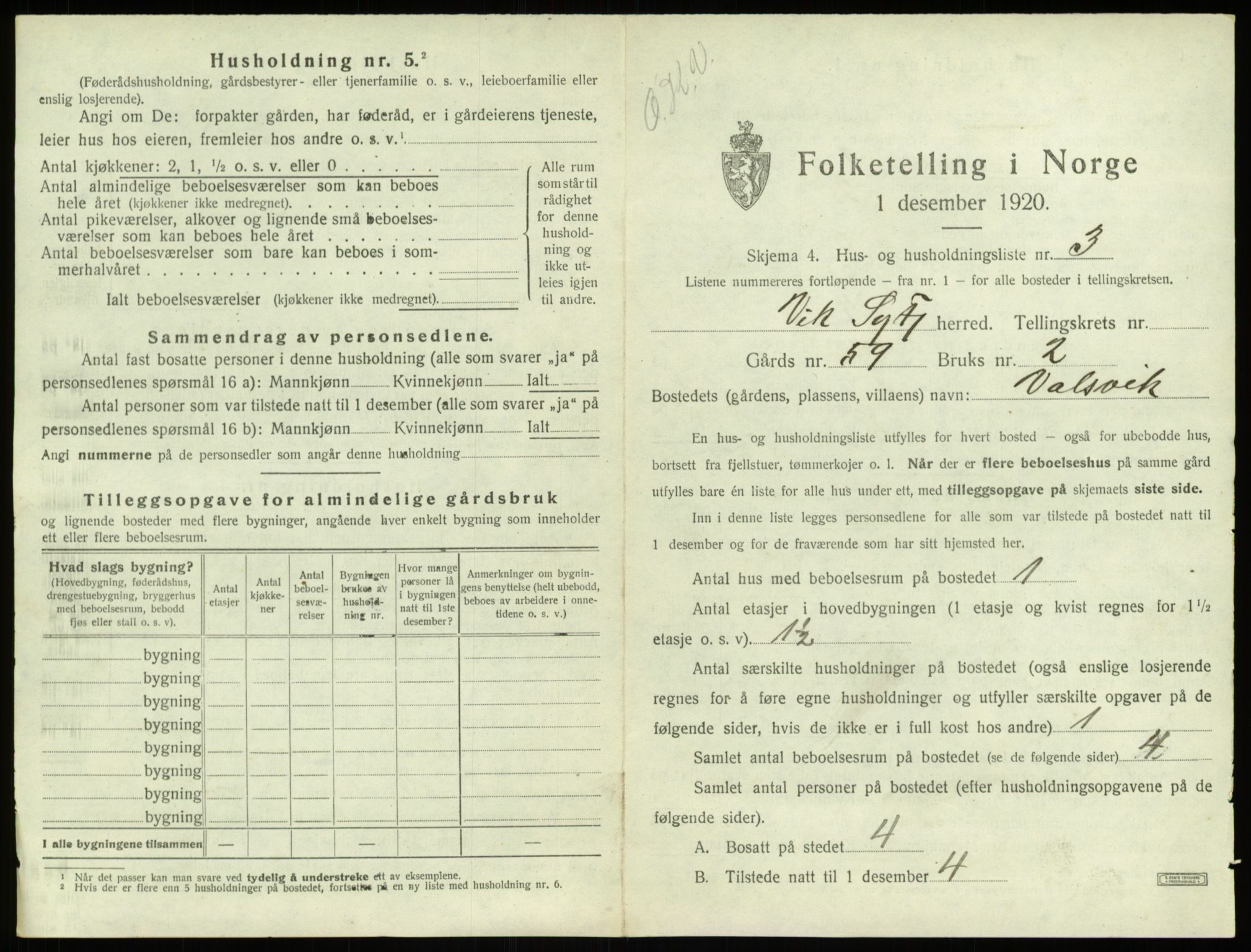 SAB, 1920 census for Vik, 1920, p. 904