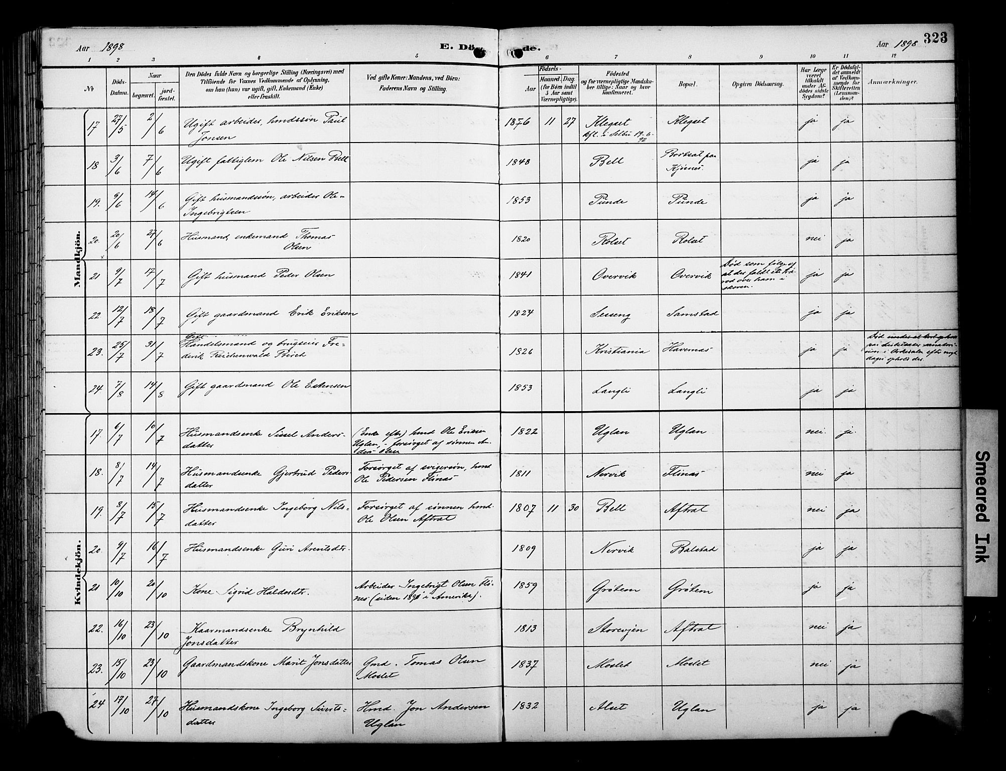 Ministerialprotokoller, klokkerbøker og fødselsregistre - Sør-Trøndelag, SAT/A-1456/695/L1149: Parish register (official) no. 695A09, 1891-1902, p. 323