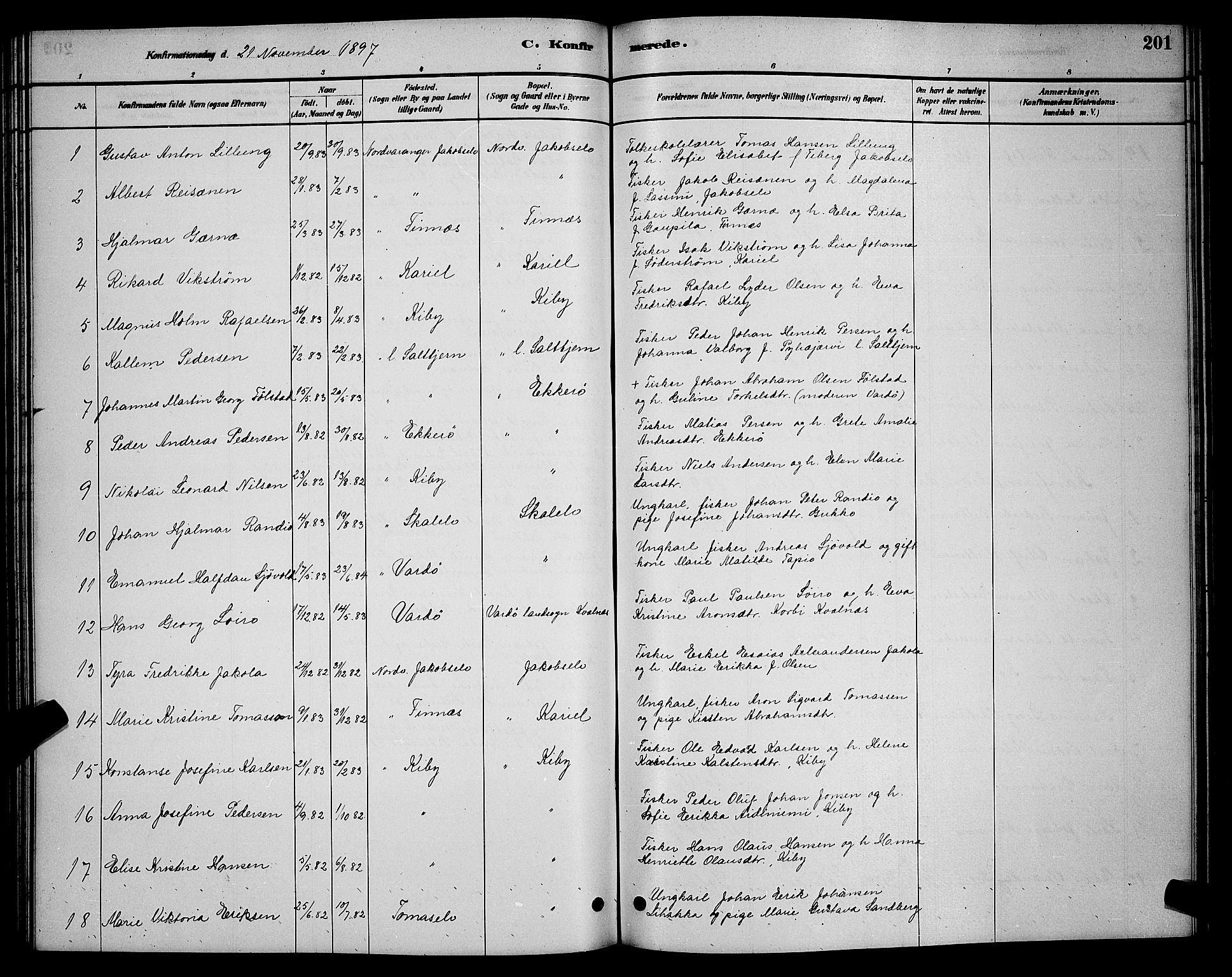 Vadsø sokneprestkontor, AV/SATØ-S-1325/H/Hb/L0003klokker: Parish register (copy) no. 3, 1881-1901, p. 201