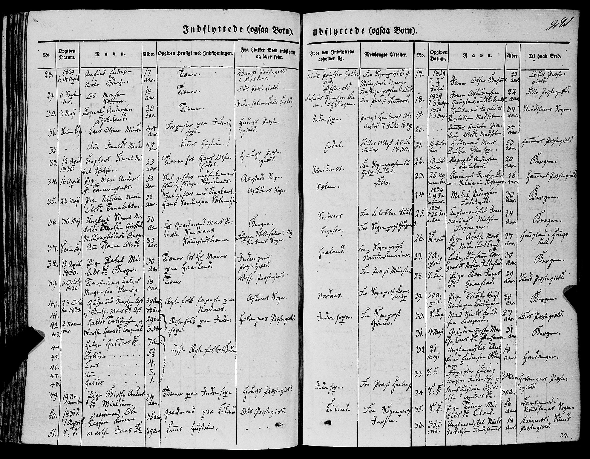 Fana Sokneprestembete, AV/SAB-A-75101/H/Haa/Haaa/L0008: Parish register (official) no. A 8, 1829-1851, p. 281