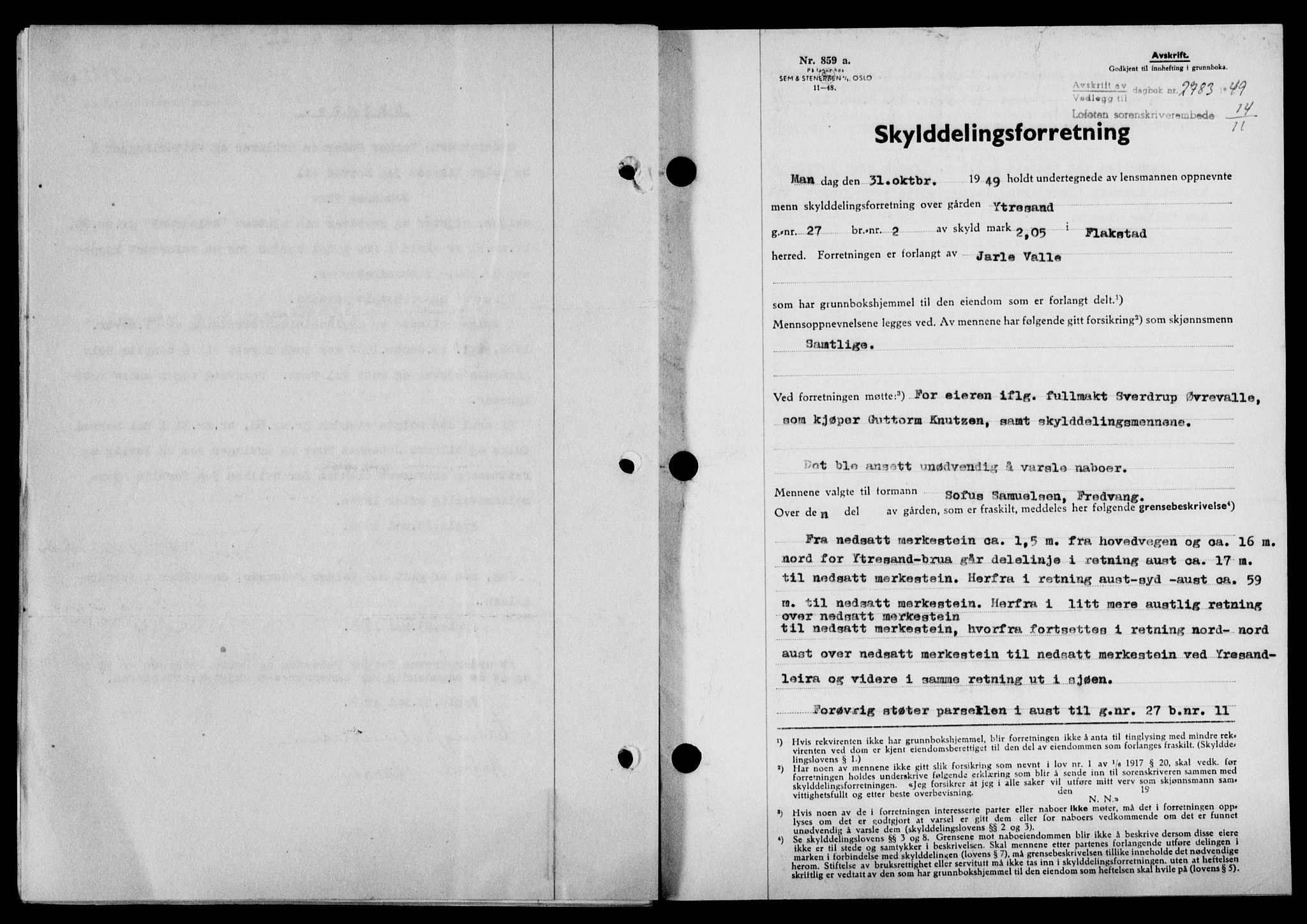 Lofoten sorenskriveri, SAT/A-0017/1/2/2C/L0022a: Mortgage book no. 22a, 1949-1950, Diary no: : 2783/1949