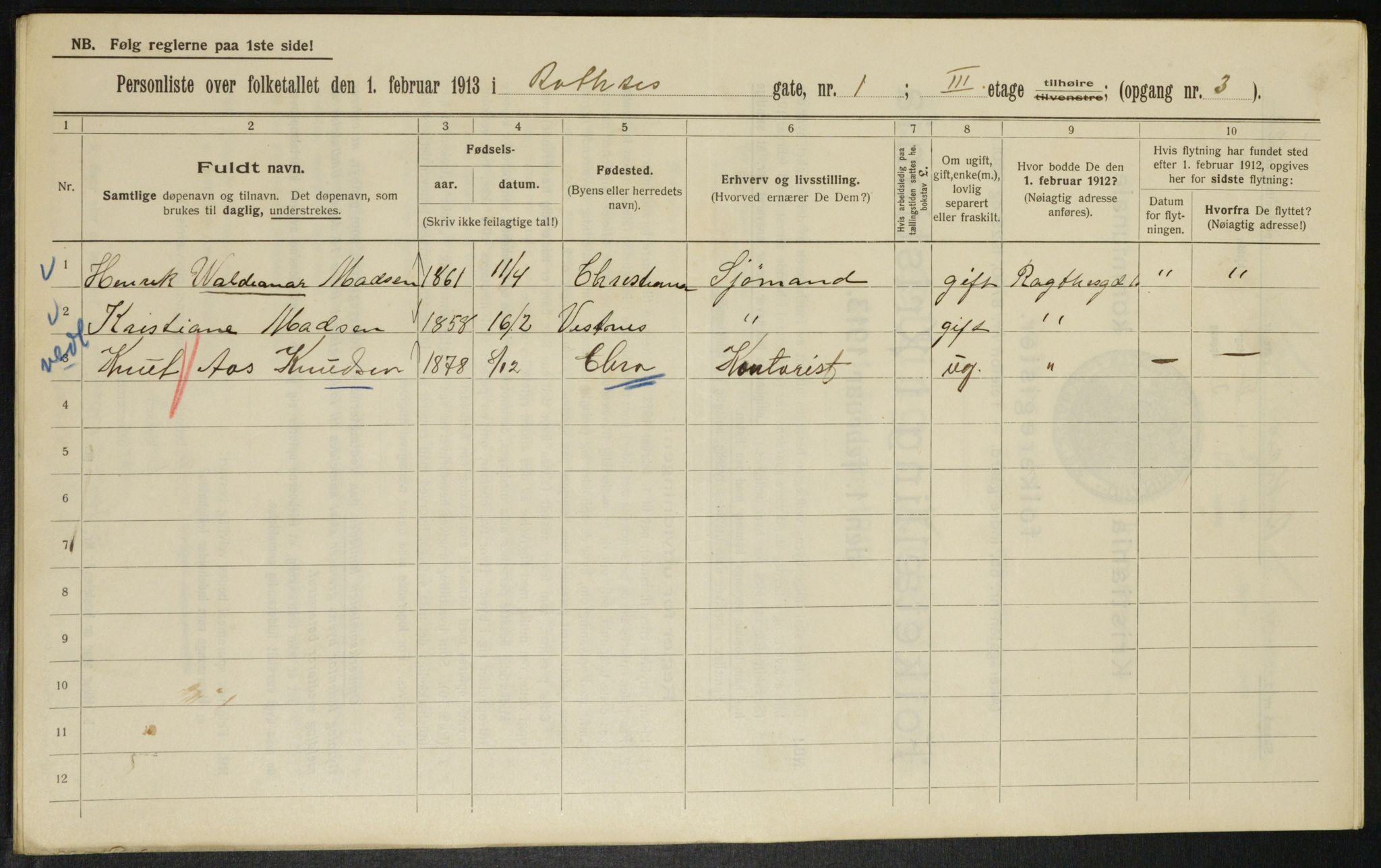 OBA, Municipal Census 1913 for Kristiania, 1913, p. 81922