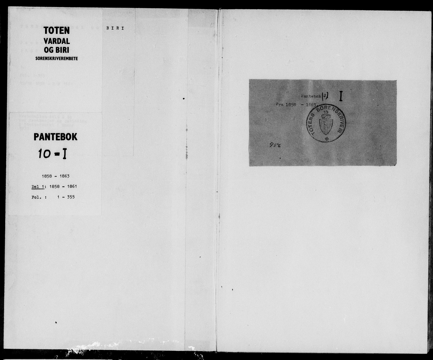 Toten tingrett, SAH/TING-006/H/Hb/Hba/L0010a: Mortgage book no. 10a, 1858-1861