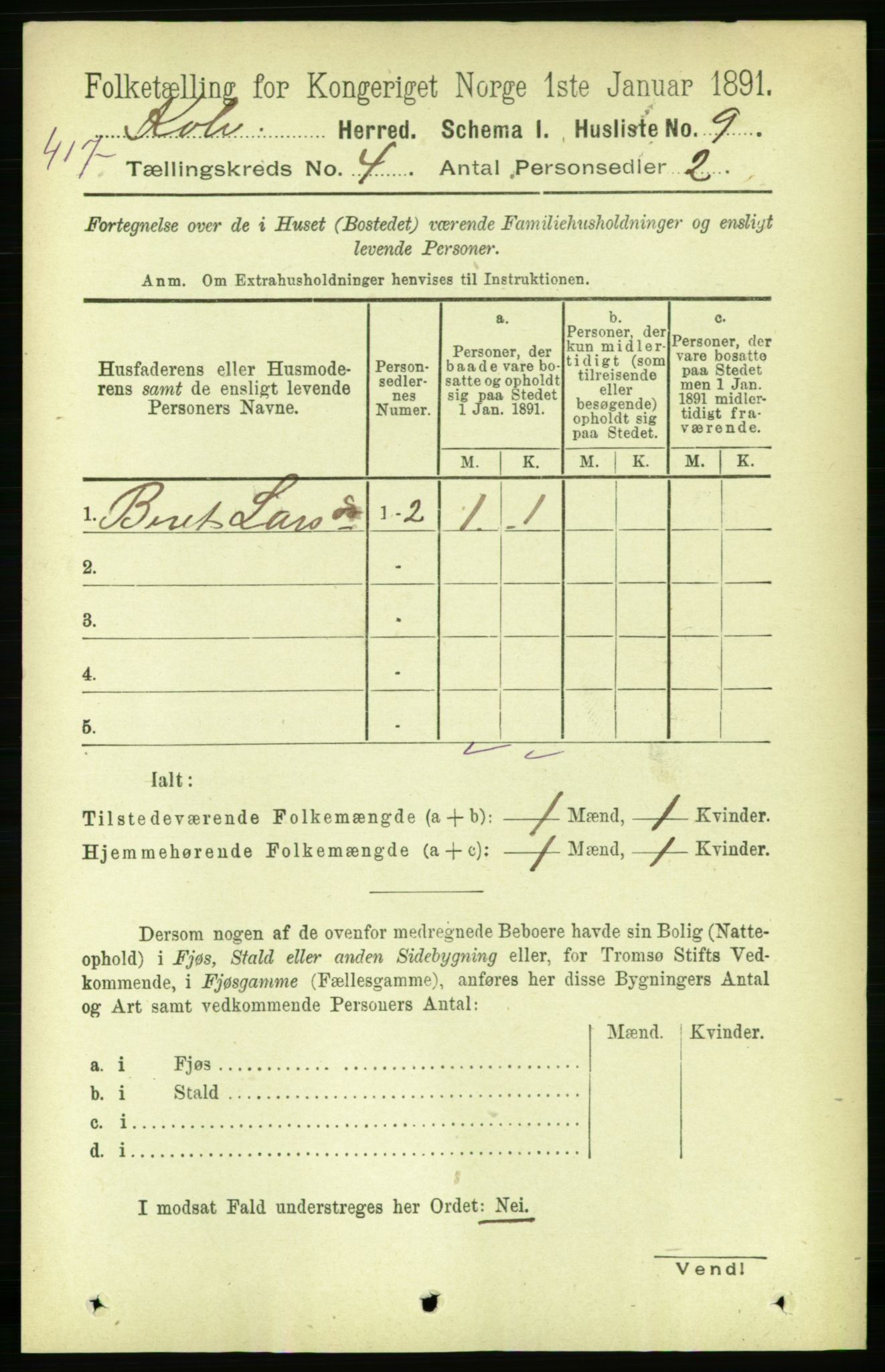 RA, 1891 census for 1752 Kolvereid, 1891, p. 1370