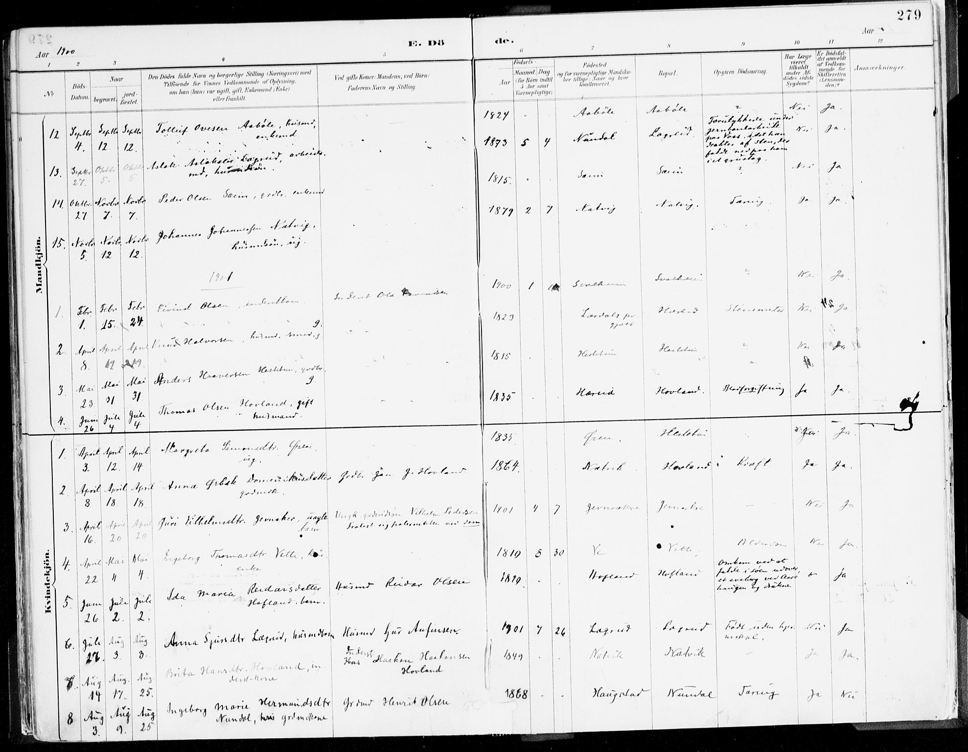 Årdal sokneprestembete, SAB/A-81701: Parish register (official) no. A 5, 1887-1917, p. 279