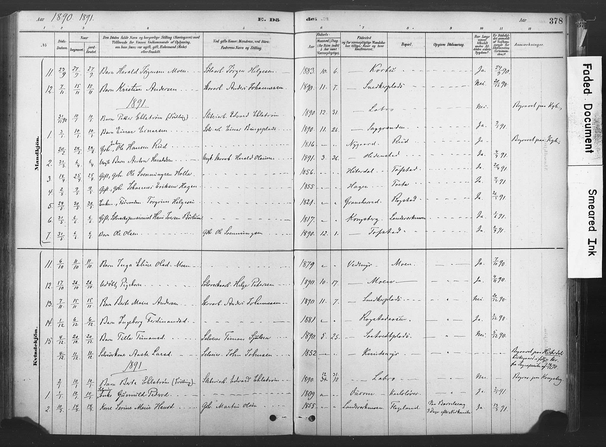 Sandsvær kirkebøker, SAKO/A-244/F/Fd/L0001: Parish register (official) no. IV 1, 1878-1906, p. 378