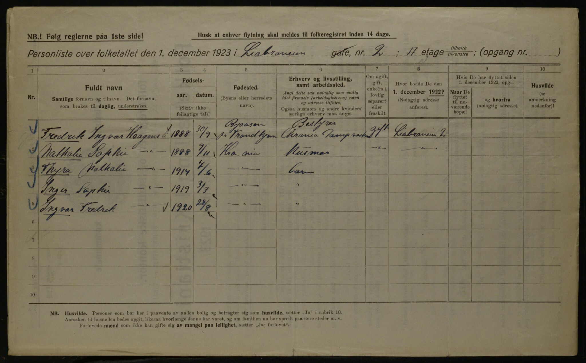 OBA, Municipal Census 1923 for Kristiania, 1923, p. 64283