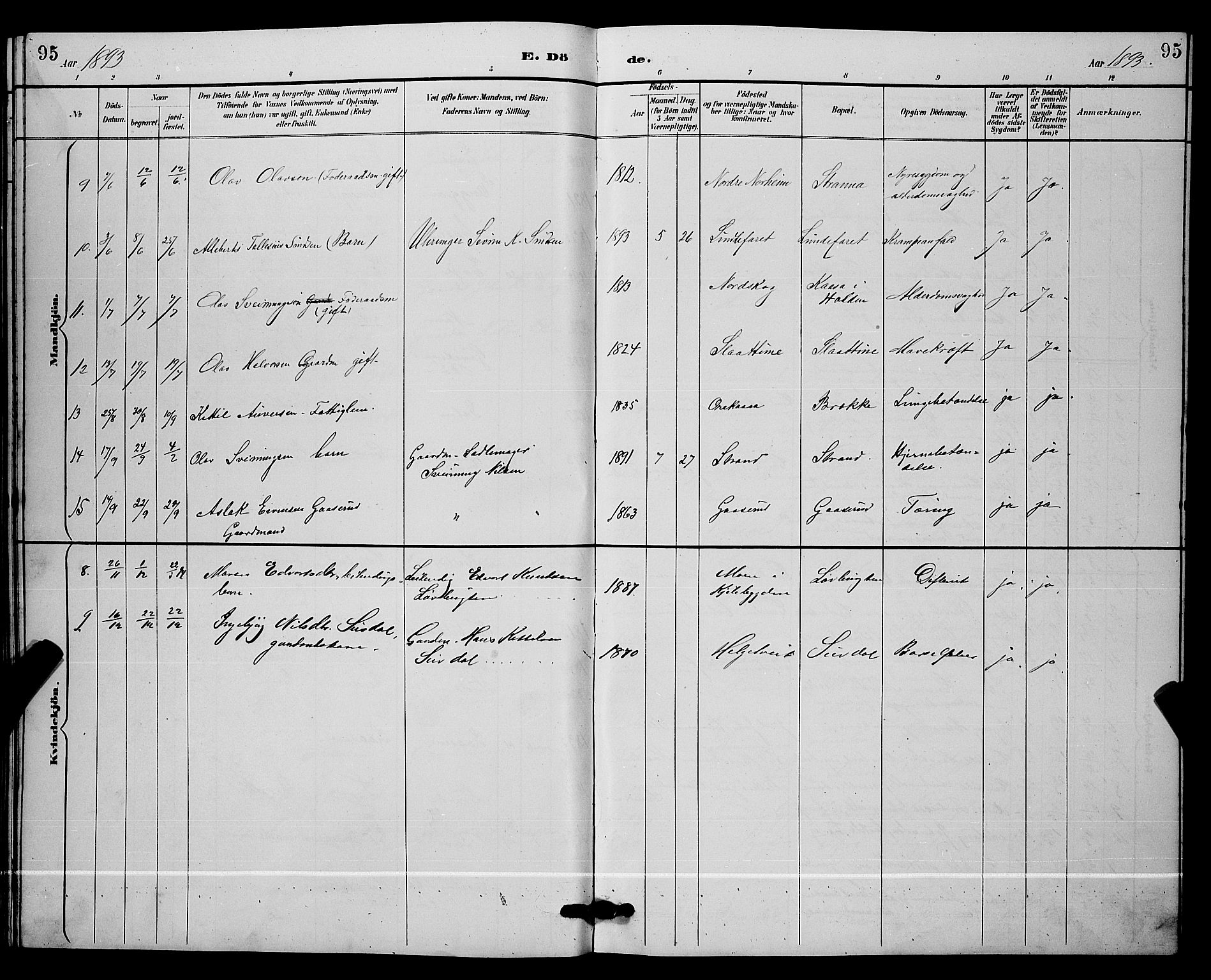 Lunde kirkebøker, SAKO/A-282/G/Ga/L0002: Parish register (copy) no. I 2, 1887-1896, p. 95