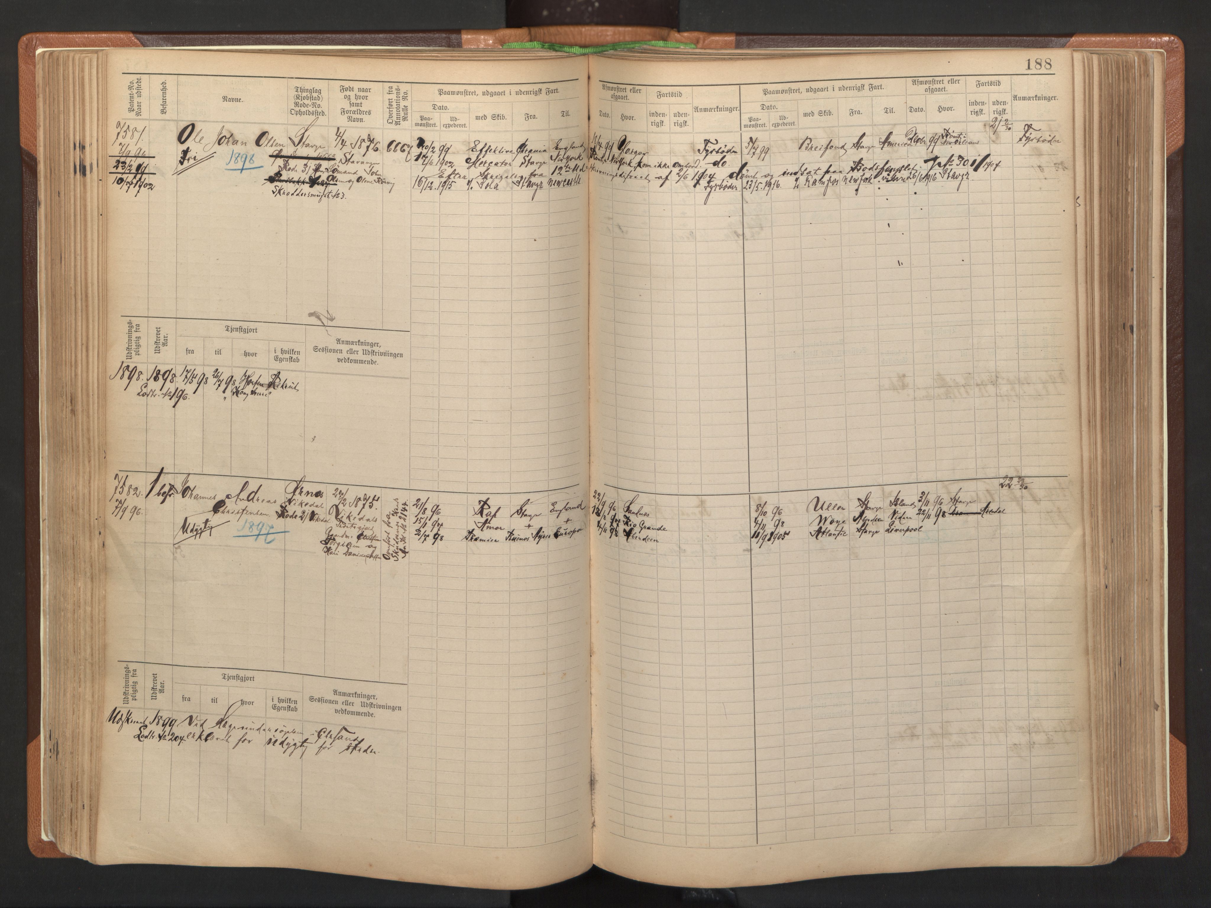 Stavanger sjømannskontor, AV/SAST-A-102006/F/Fb/Fbb/L0012: Sjøfartshovedrulle, patentnr. 7207-8158, 1894-1904, p. 191
