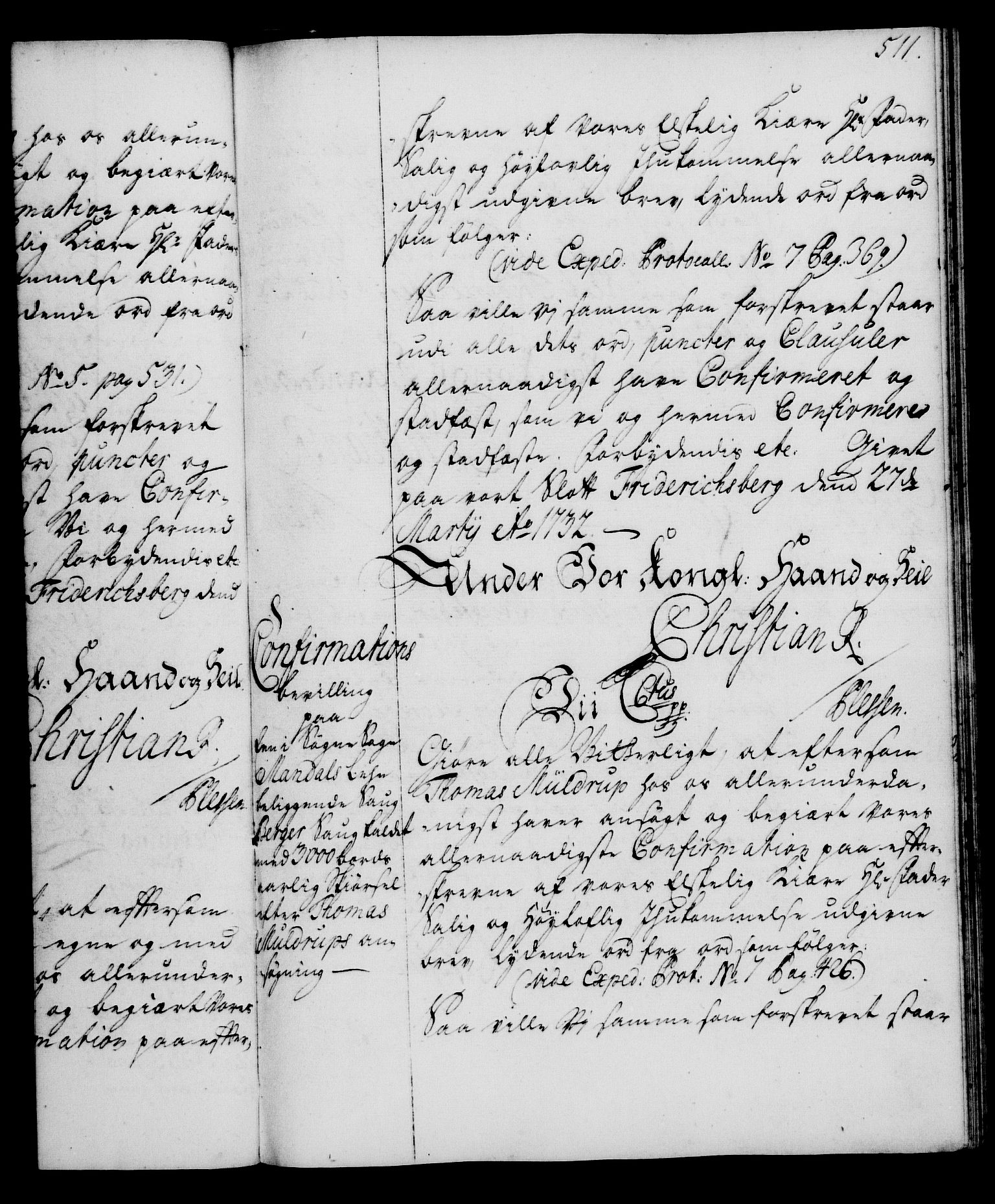 Rentekammeret, Kammerkanselliet, RA/EA-3111/G/Gg/Gga/L0003: Norsk ekspedisjonsprotokoll med register (merket RK 53.3), 1727-1734, p. 511