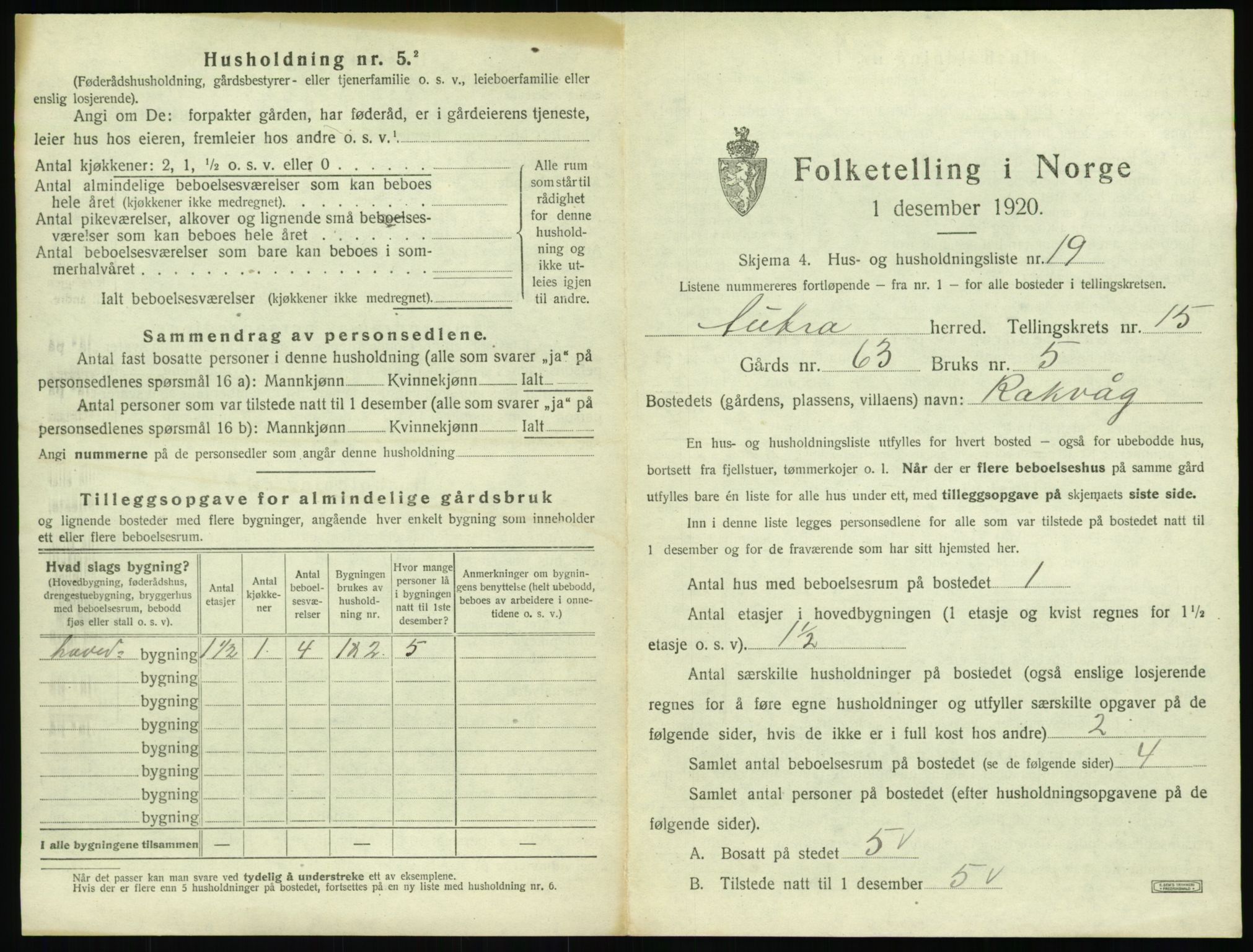 SAT, 1920 census for Aukra, 1920, p. 945