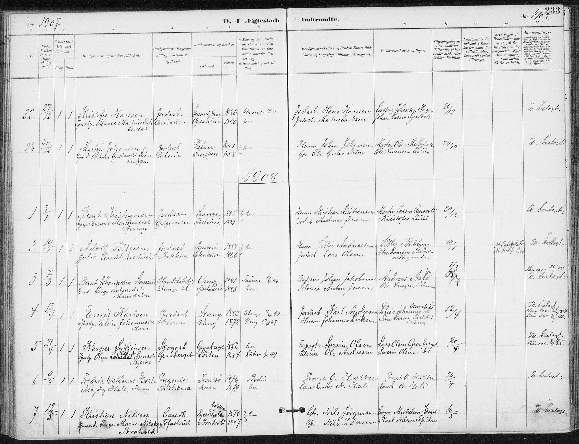 Romedal prestekontor, SAH/PREST-004/K/L0011: Parish register (official) no. 11, 1896-1912, p. 233